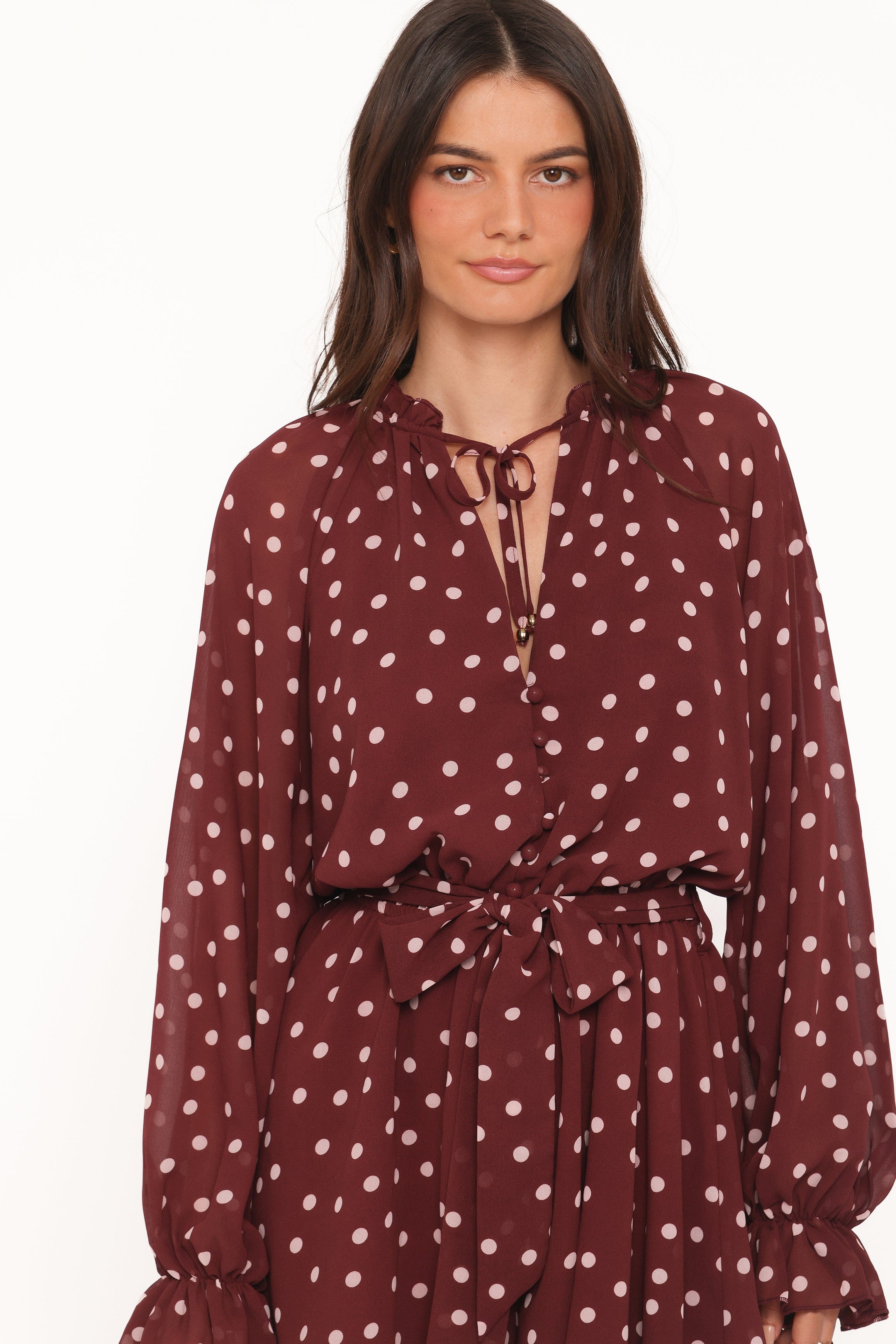 Michelle Romper - Burgundy Polka Dot