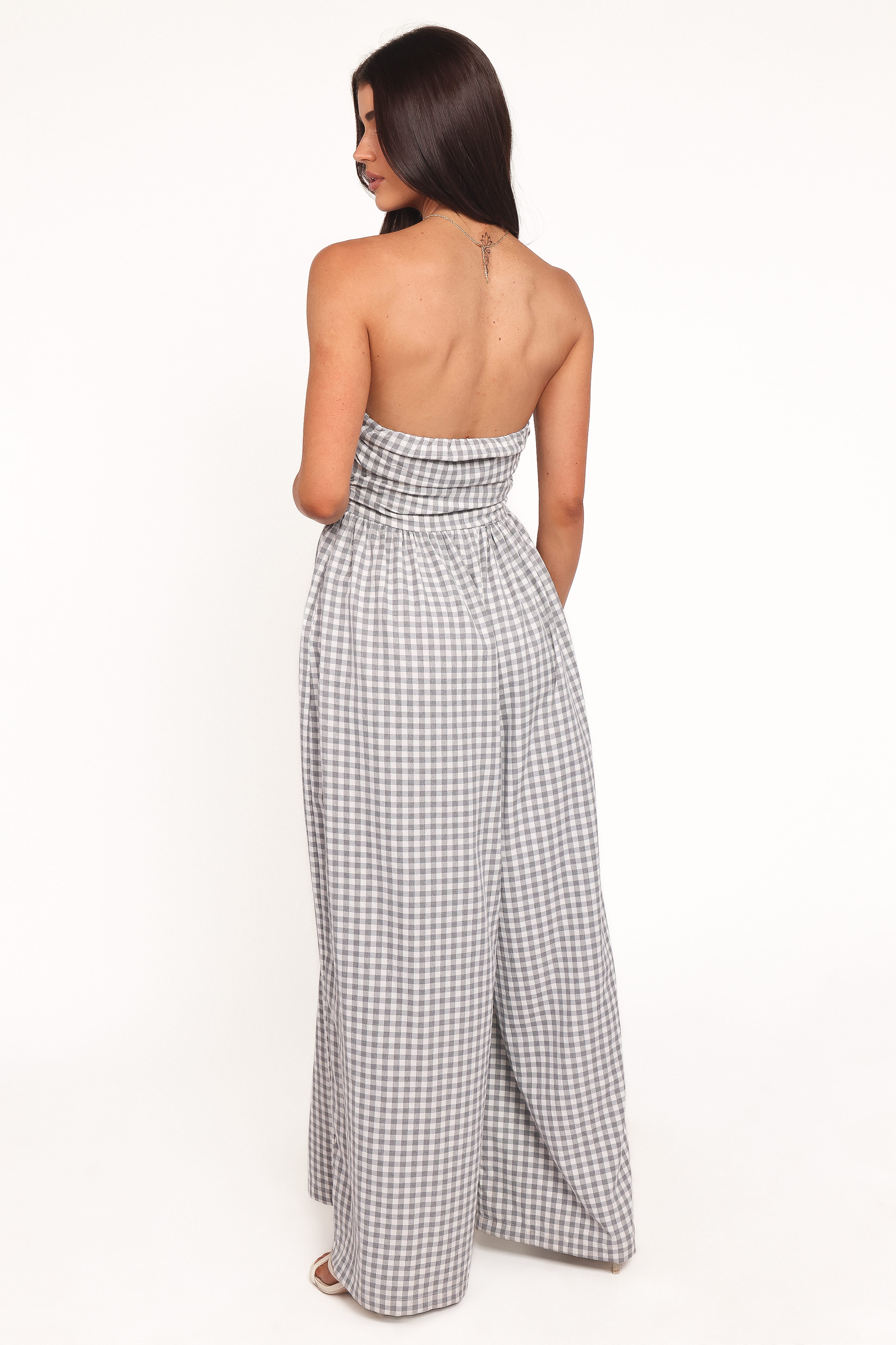 Paige Strapless Jumpsuit - Black White Gingham