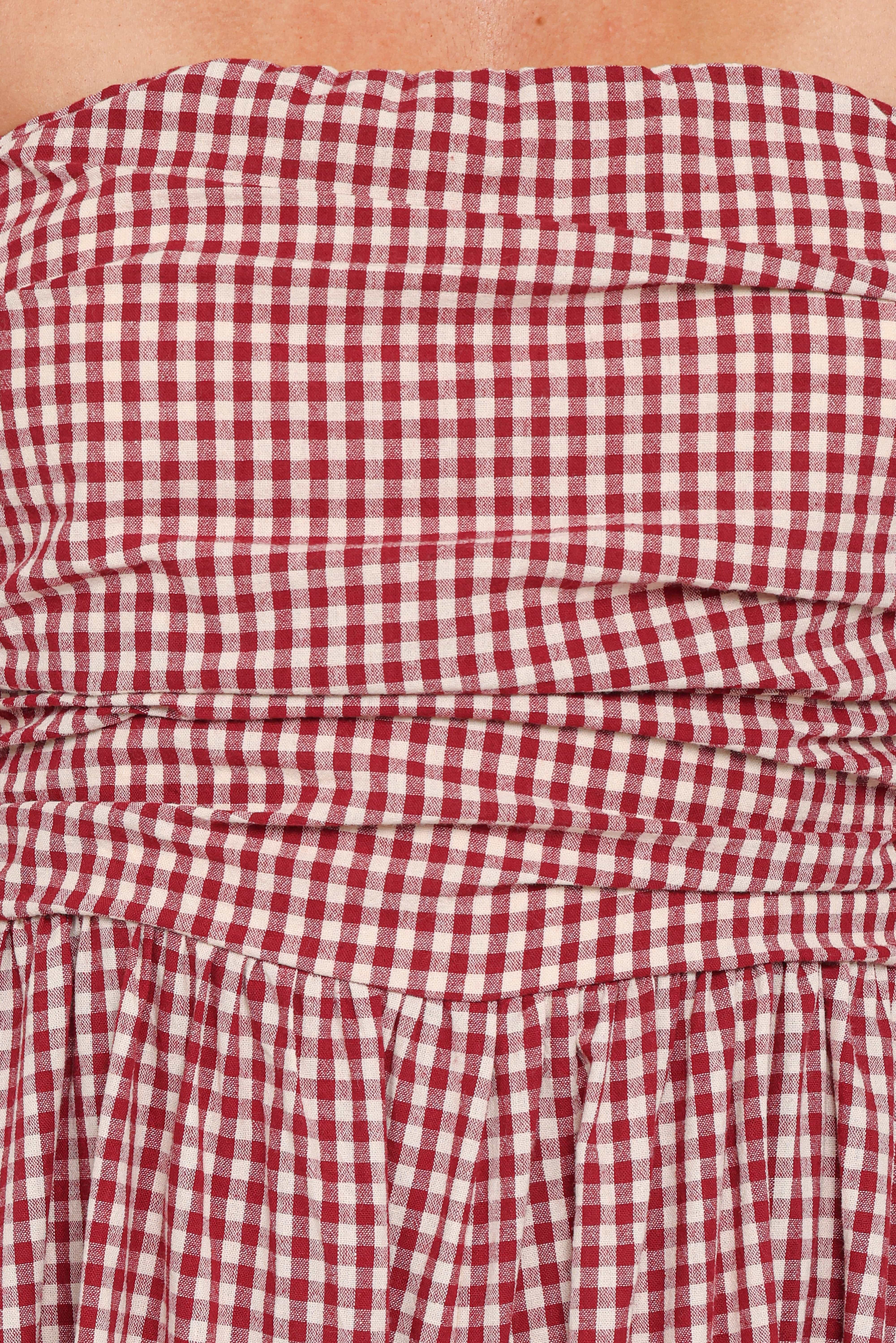 Paige Strapless Jumpsuit - Red Gingham