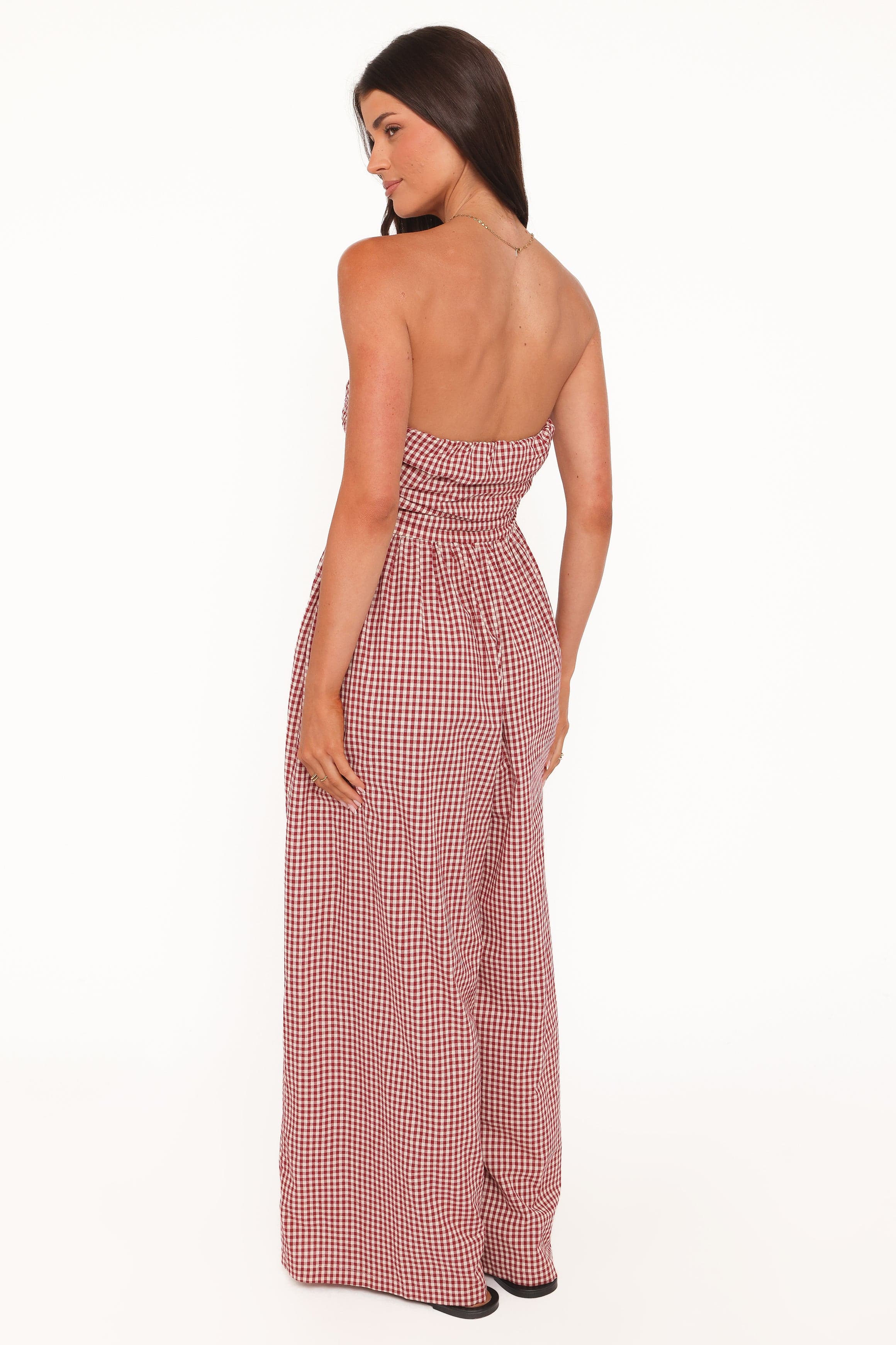Paige Strapless Jumpsuit - Red Gingham
