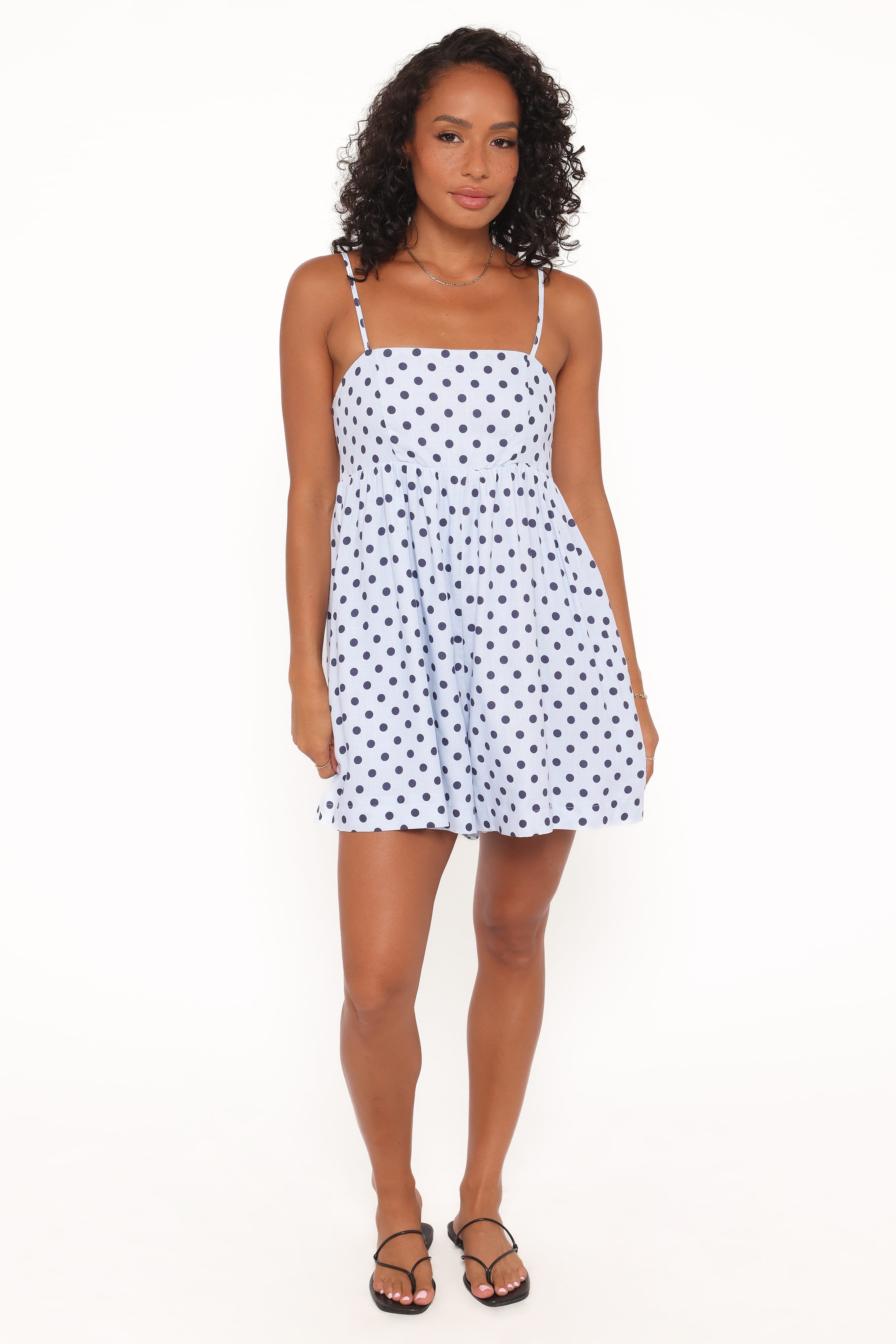 Quinley Romper - Blue Polka Dot