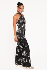 Raelynn Halter Jumpsuit - Black Floral