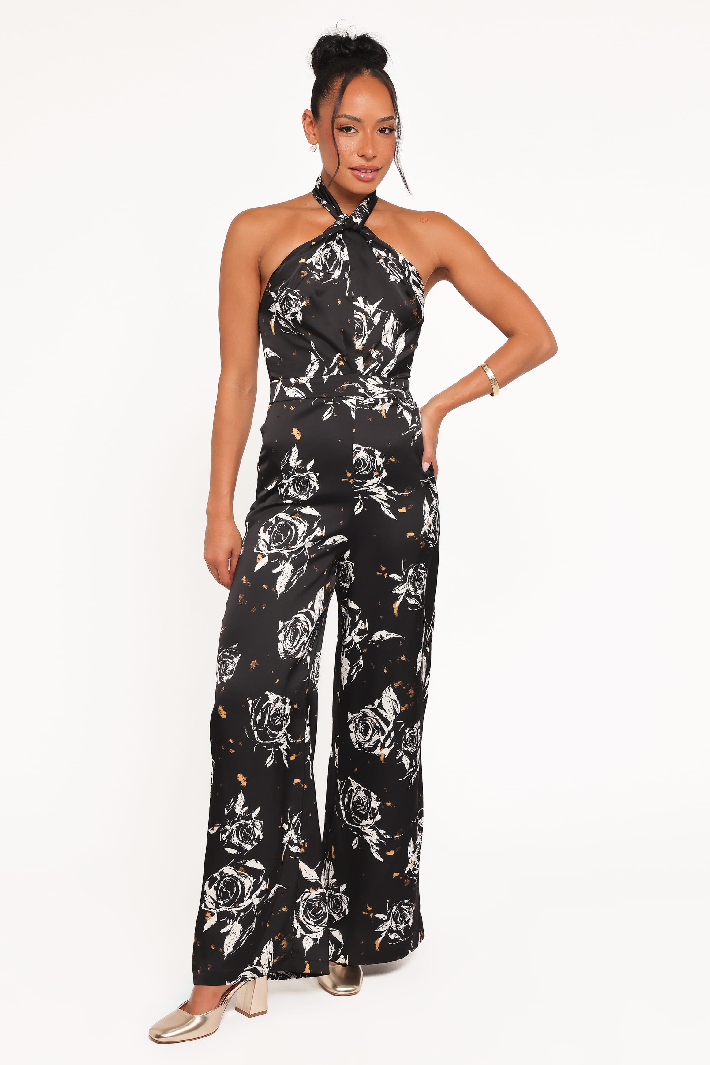 Raelynn Halter Jumpsuit - Black Floral