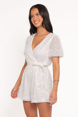 Varity Puff Sleeve Romper - White