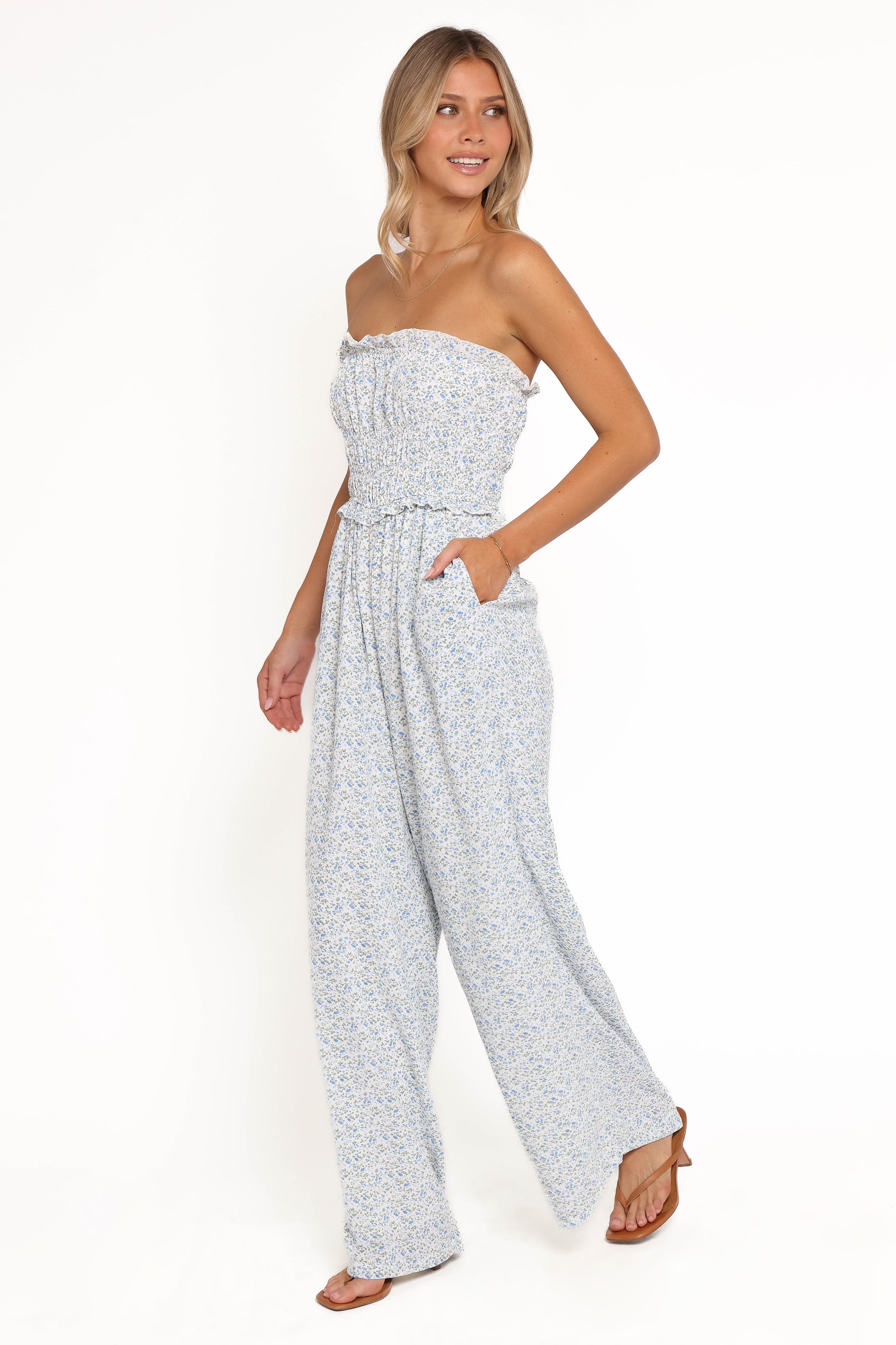 Yulissa Strapless Jumpsuit - Blue Floral