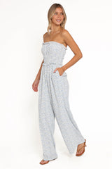 Yulissa Strapless Jumpsuit - Blue Floral