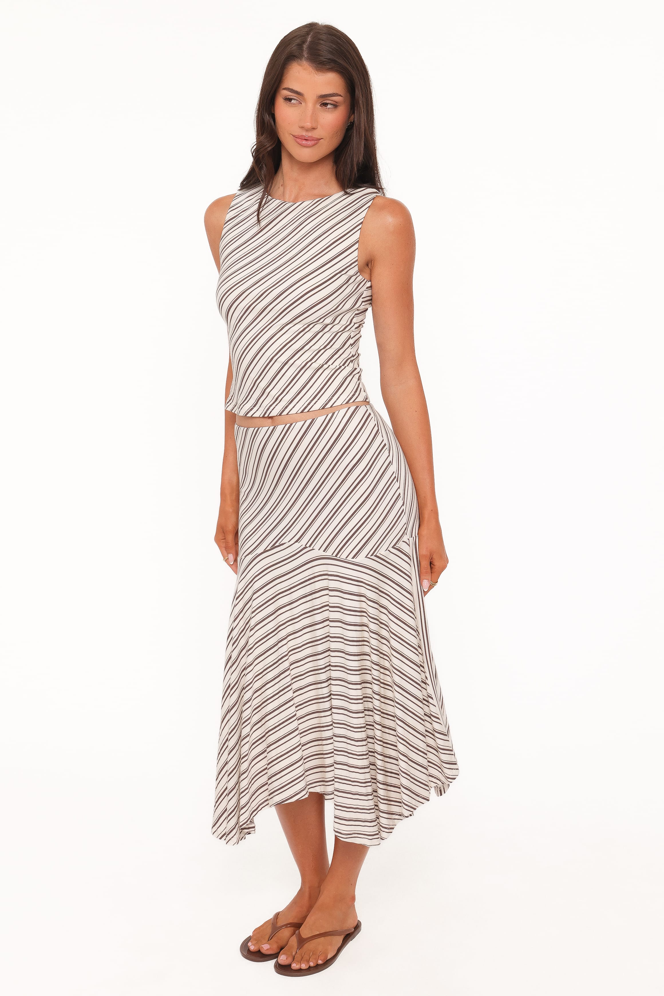 Amber Skirt Set - Cream/Brown Stripe