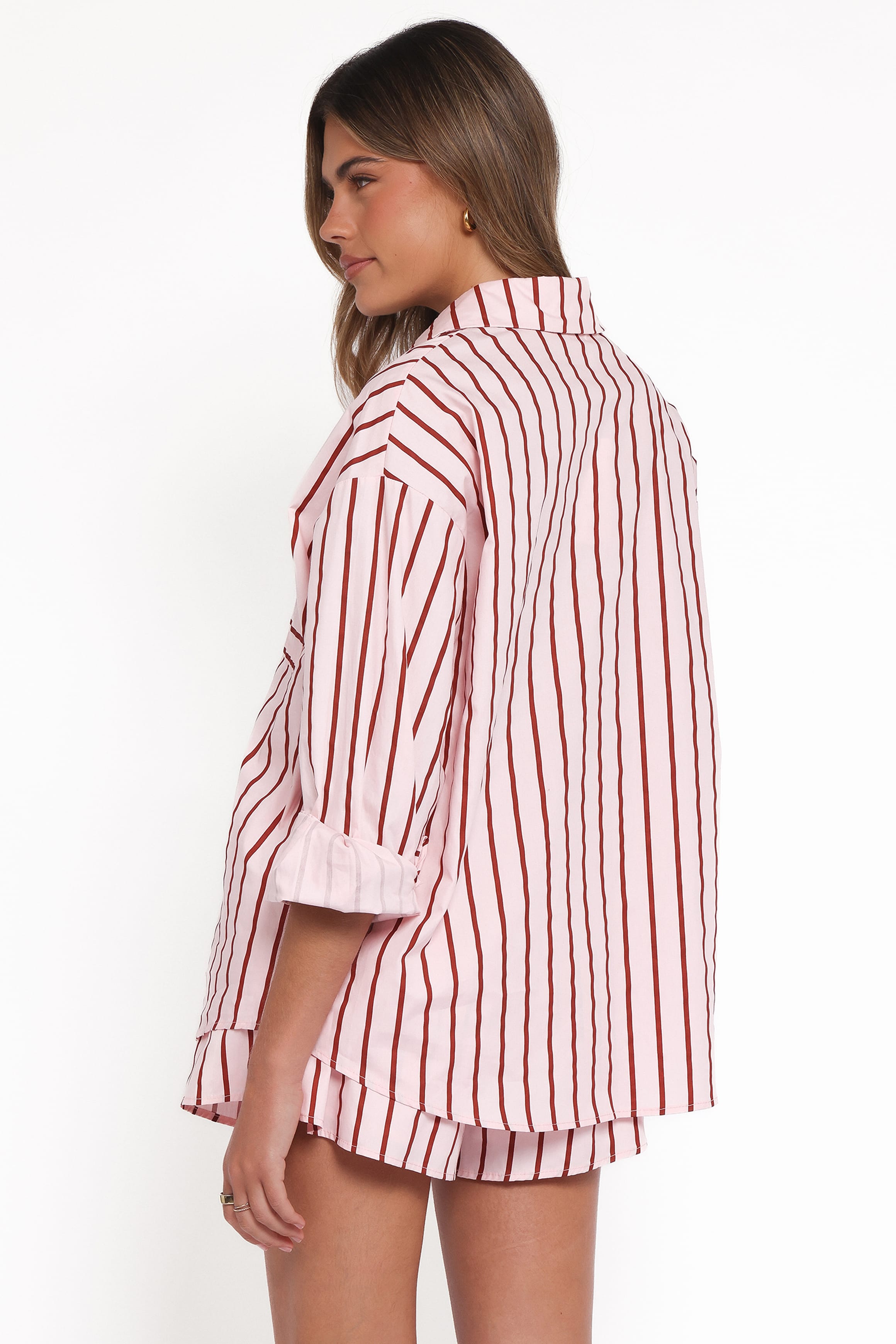 Ashlyn Short Set - Pink And Burgundy Stripe