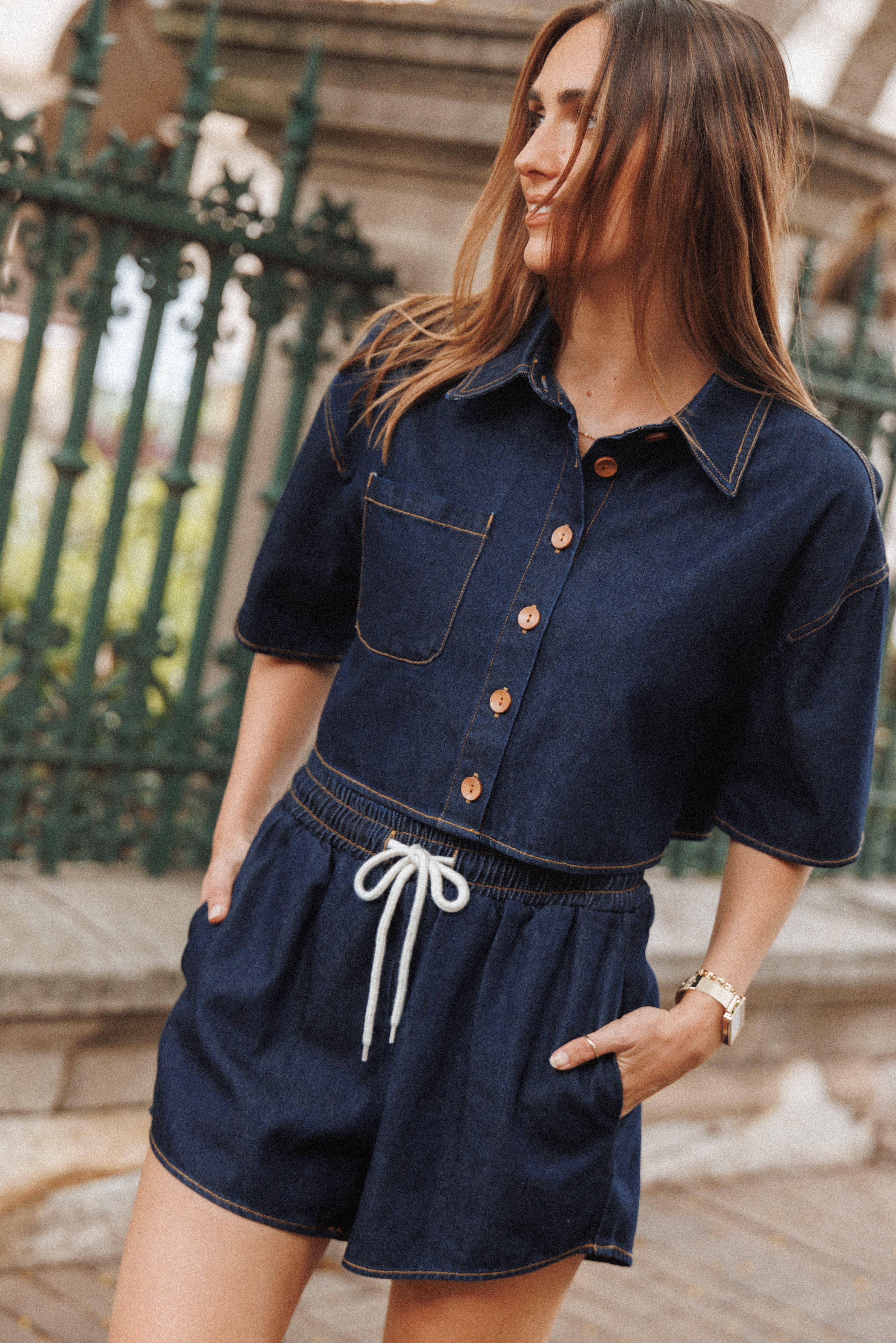 Bels Denim Short Set - Indigo