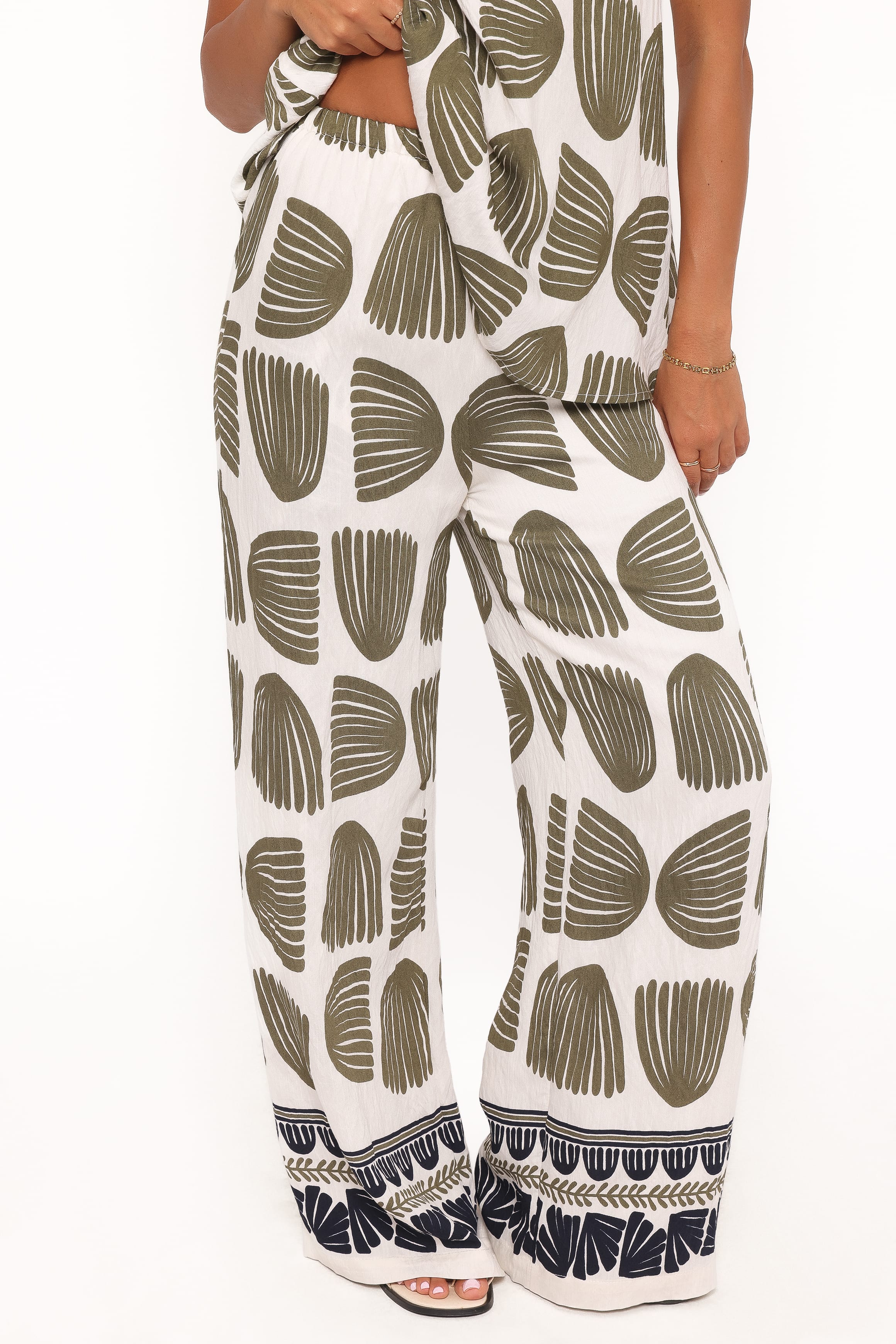 Brianna Pant Set - Green Palm Print