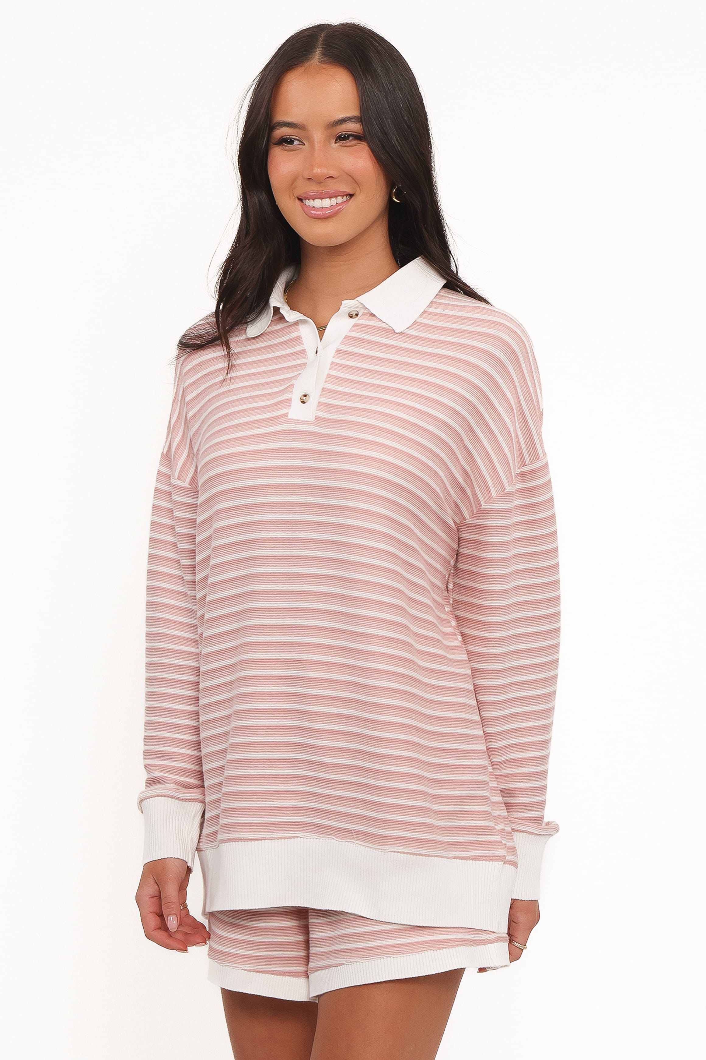 Dealia Knit Short Set - Pink Stripe