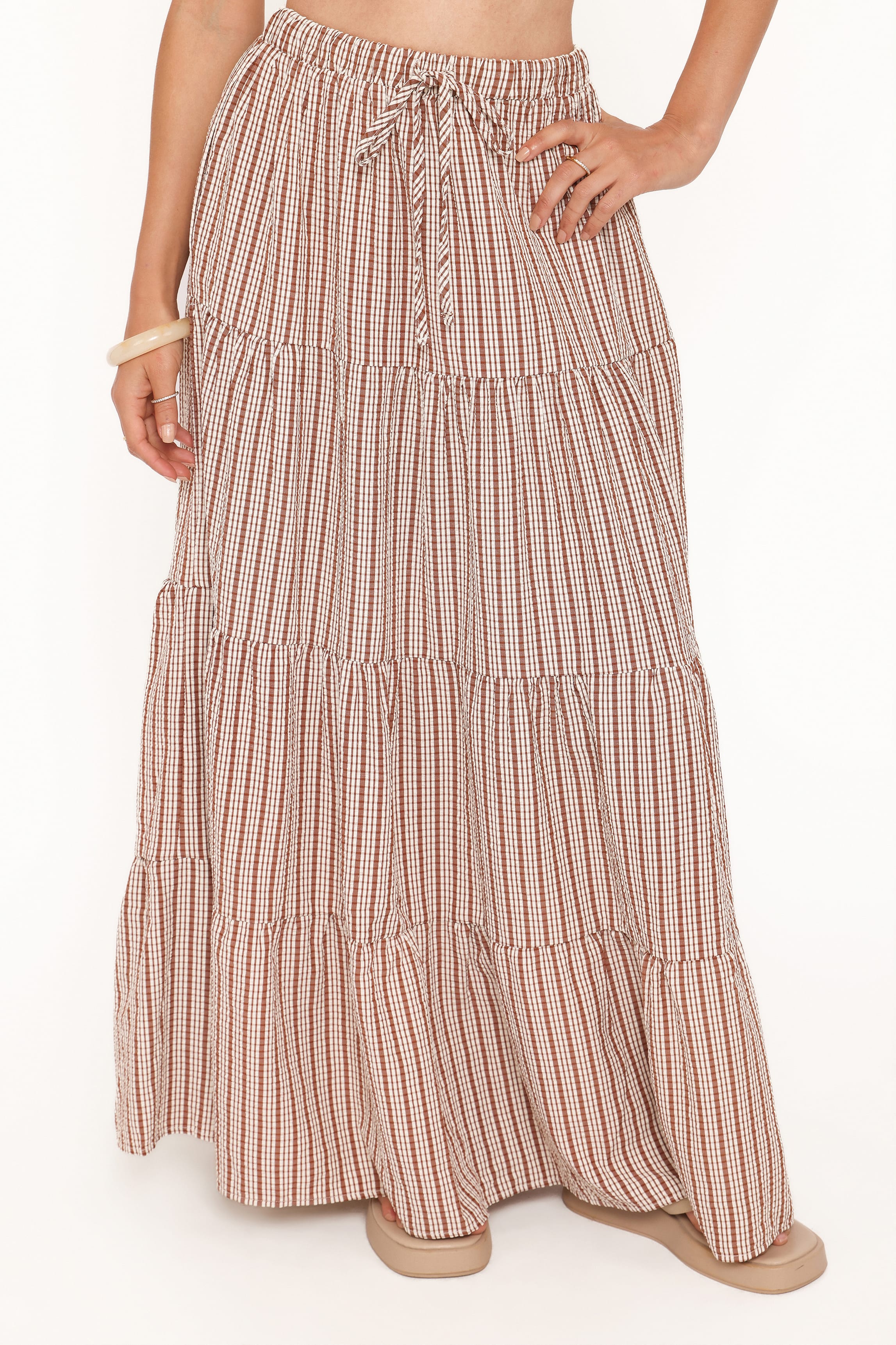 Eirlys Tiered Skirt Set - Brown White