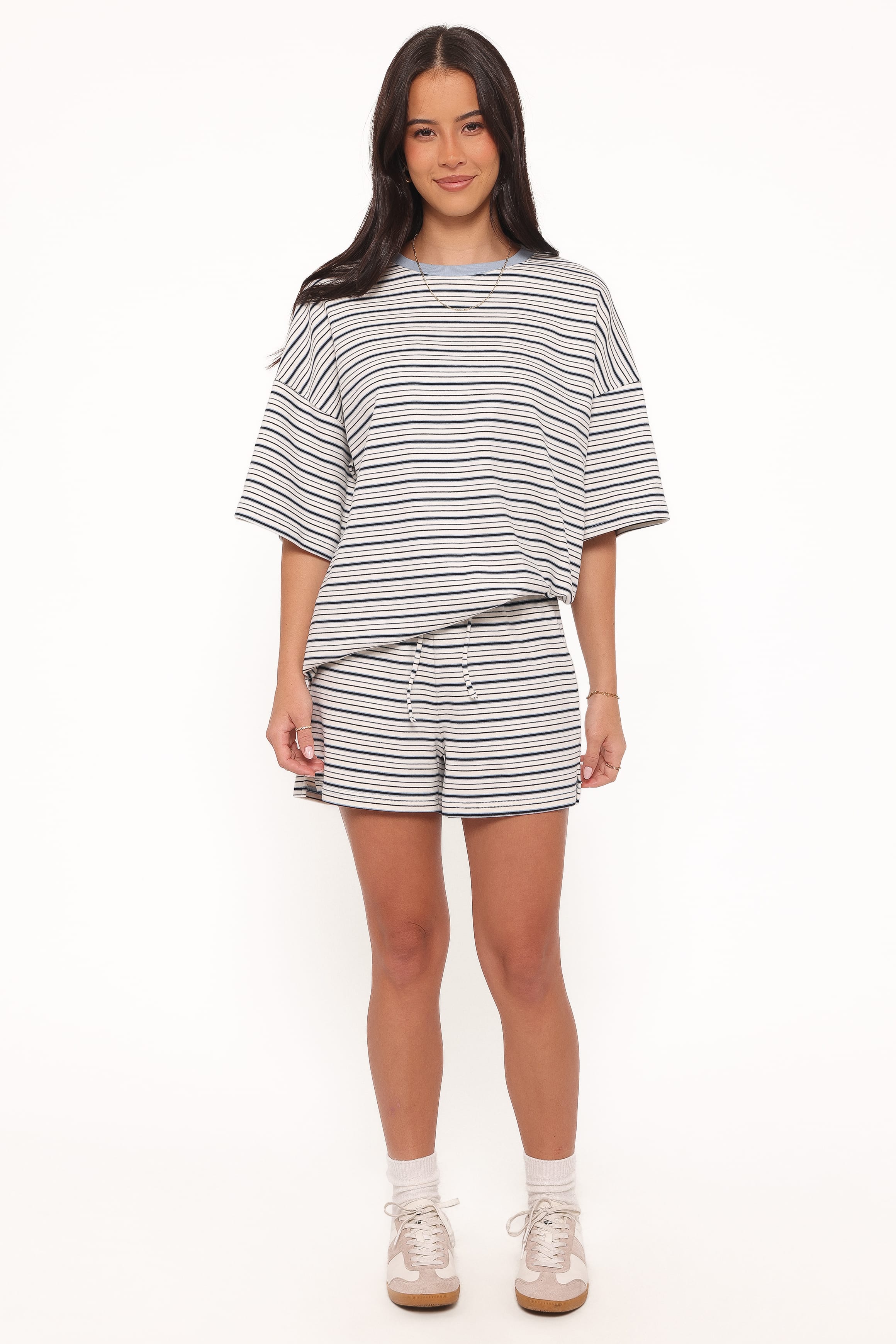 Hellen Stripe Short Set - Blue/Cream Stripe