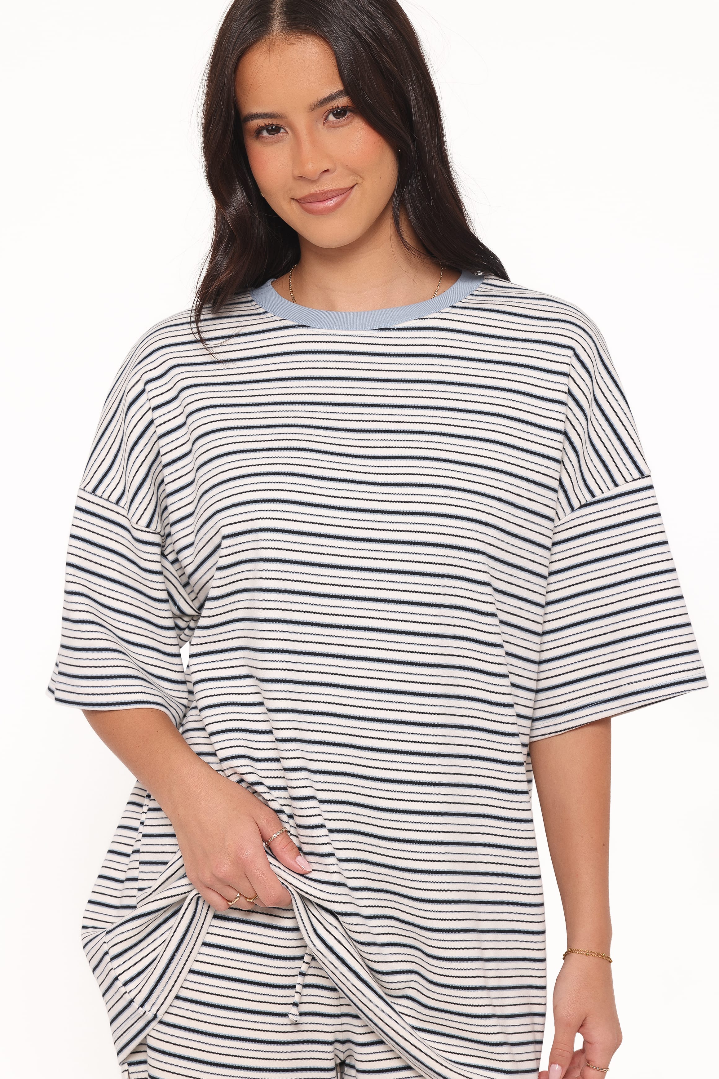 Hellen Stripe Short Set - Blue/Cream Stripe