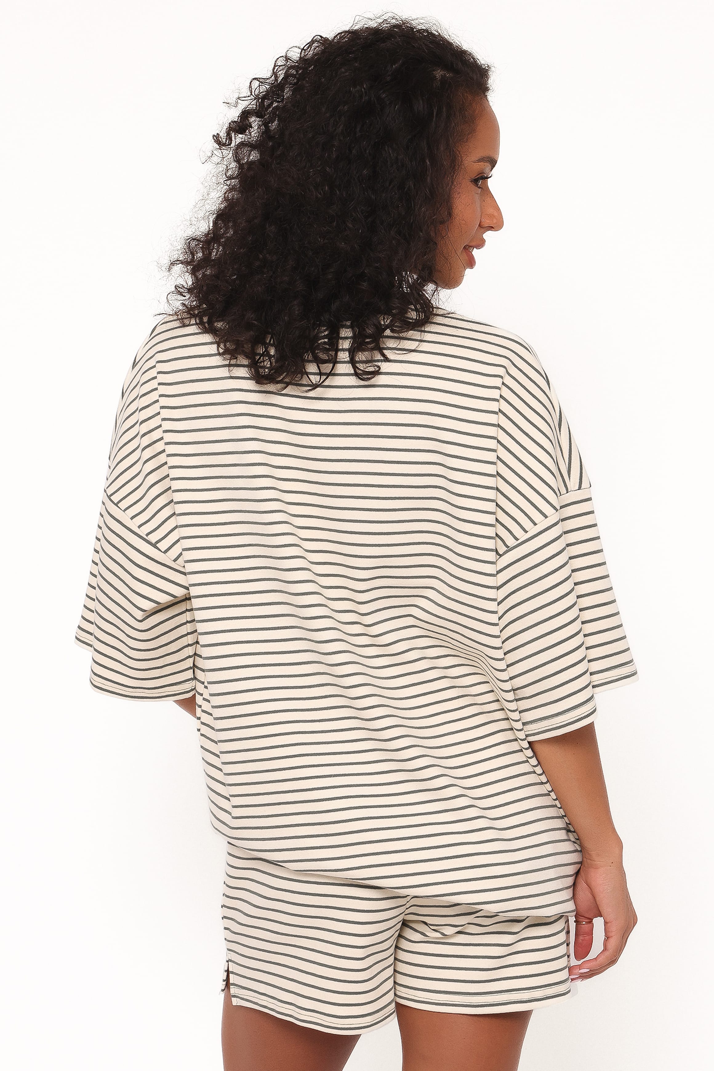 Hellen Stripe Short Set - Cream/Green Stripe