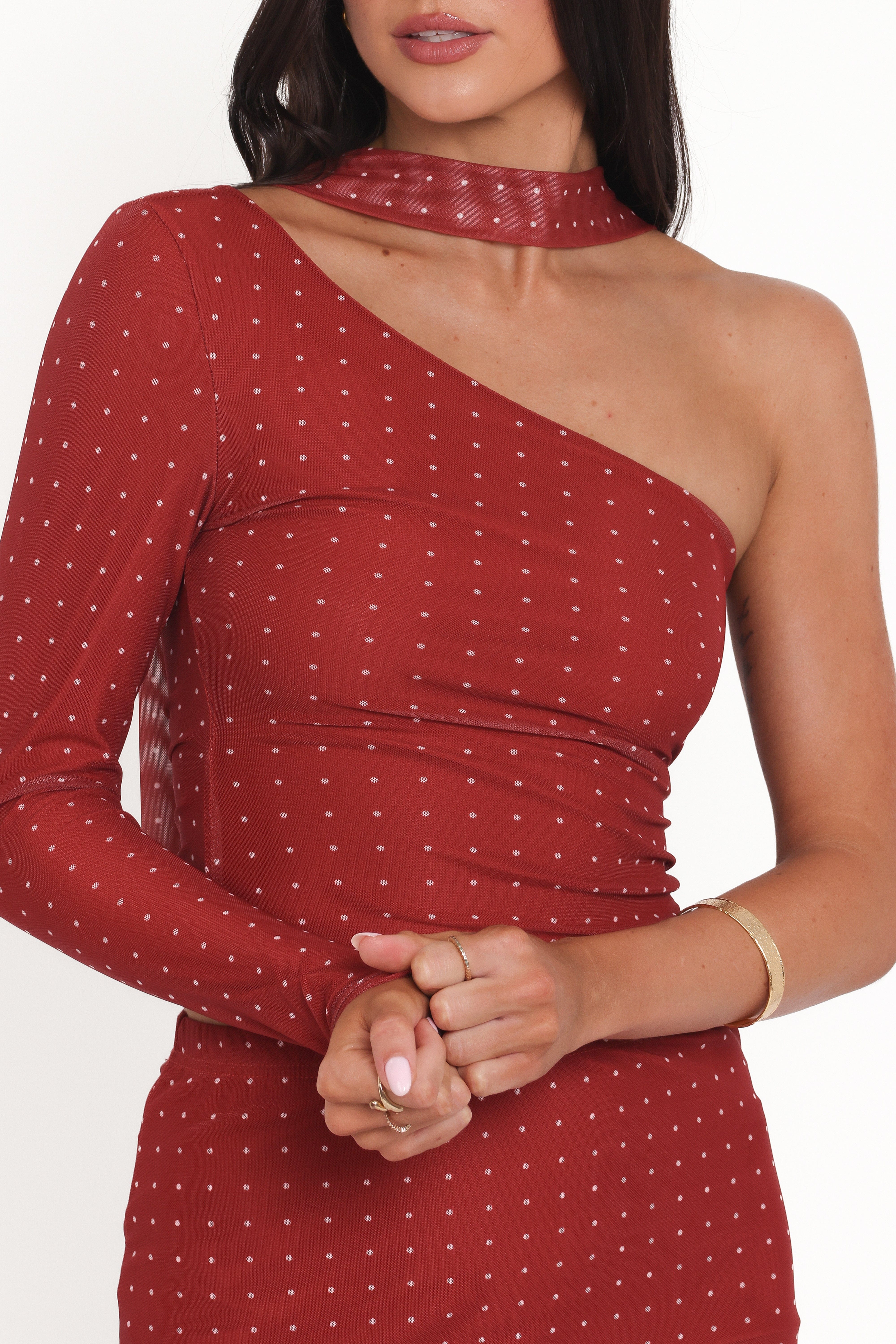 Hollie Mesh Skirt Set - Red Polka Dot