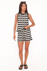 Iveta Knit Short Set - Black/Cream Stripe