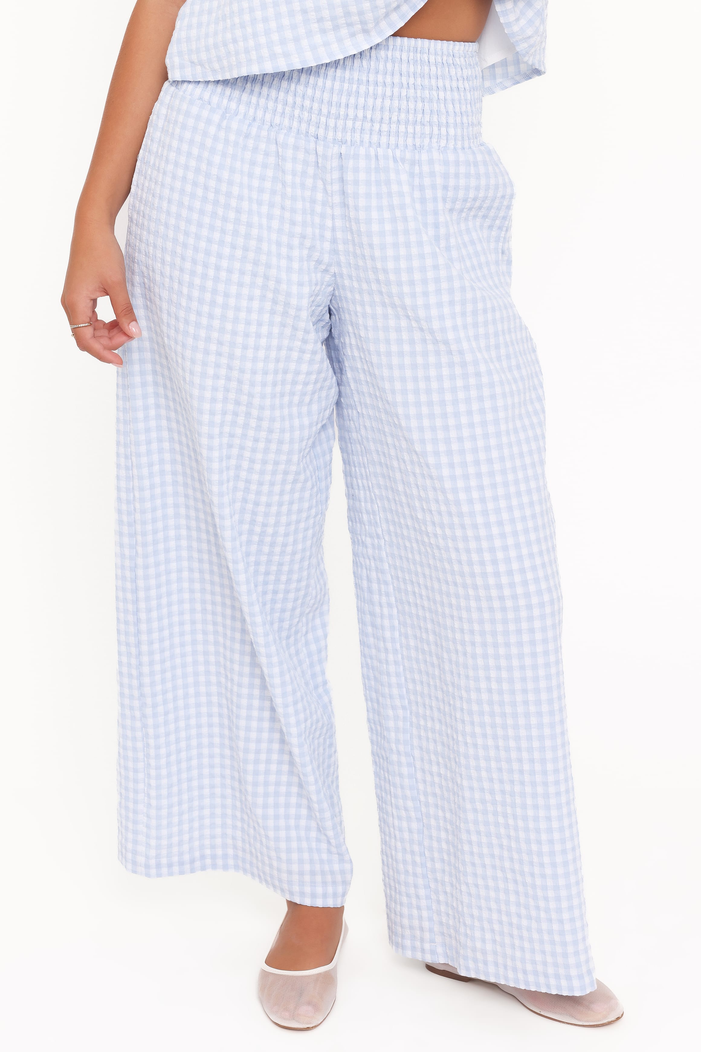 Jillian Smocked Pant Set - Blue Gingham