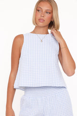 Jillian Smocked Pant Set - Blue Gingham