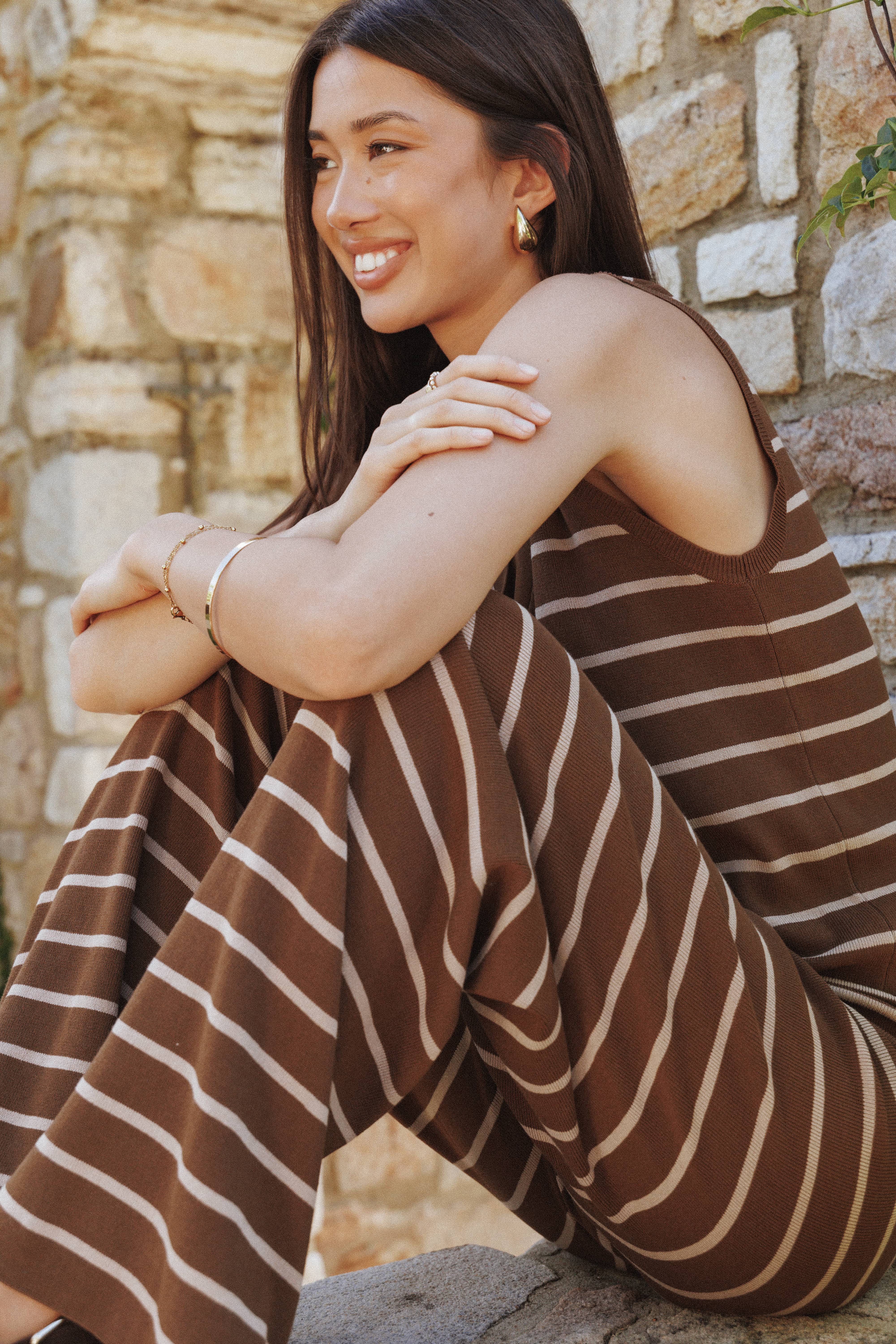 Juna Knitted Pant Set - Brown/Cream Stripe