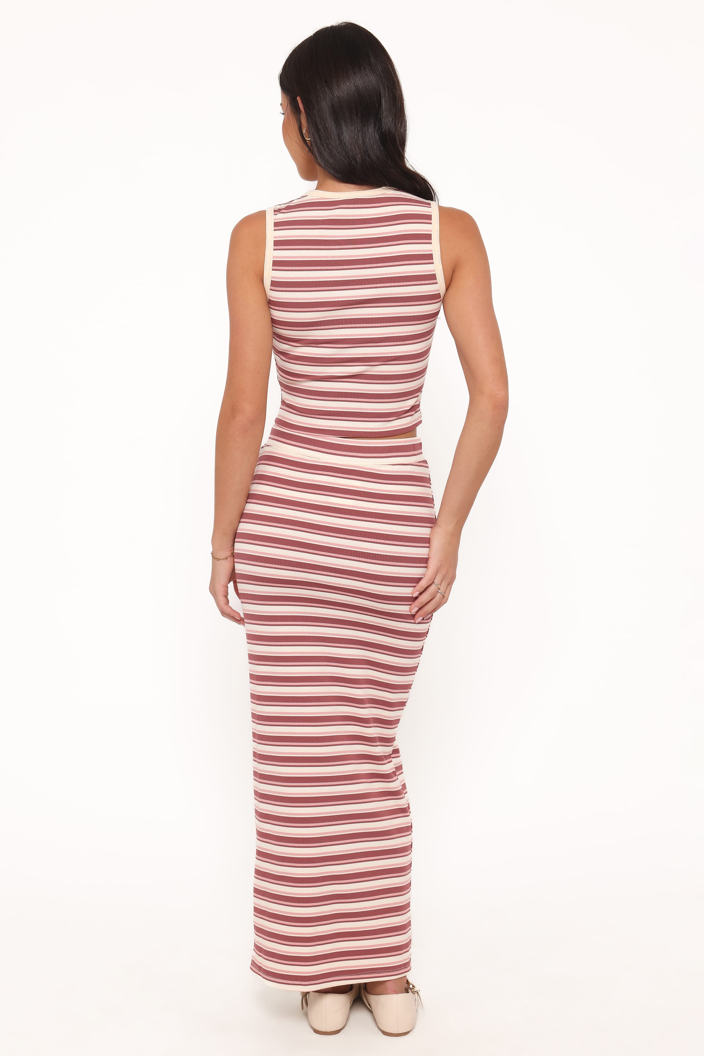 Kelly Maxi Skirt Set - Burgundy/Pink Stripe