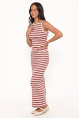 Kelly Maxi Skirt Set - Burgundy/Pink Stripe