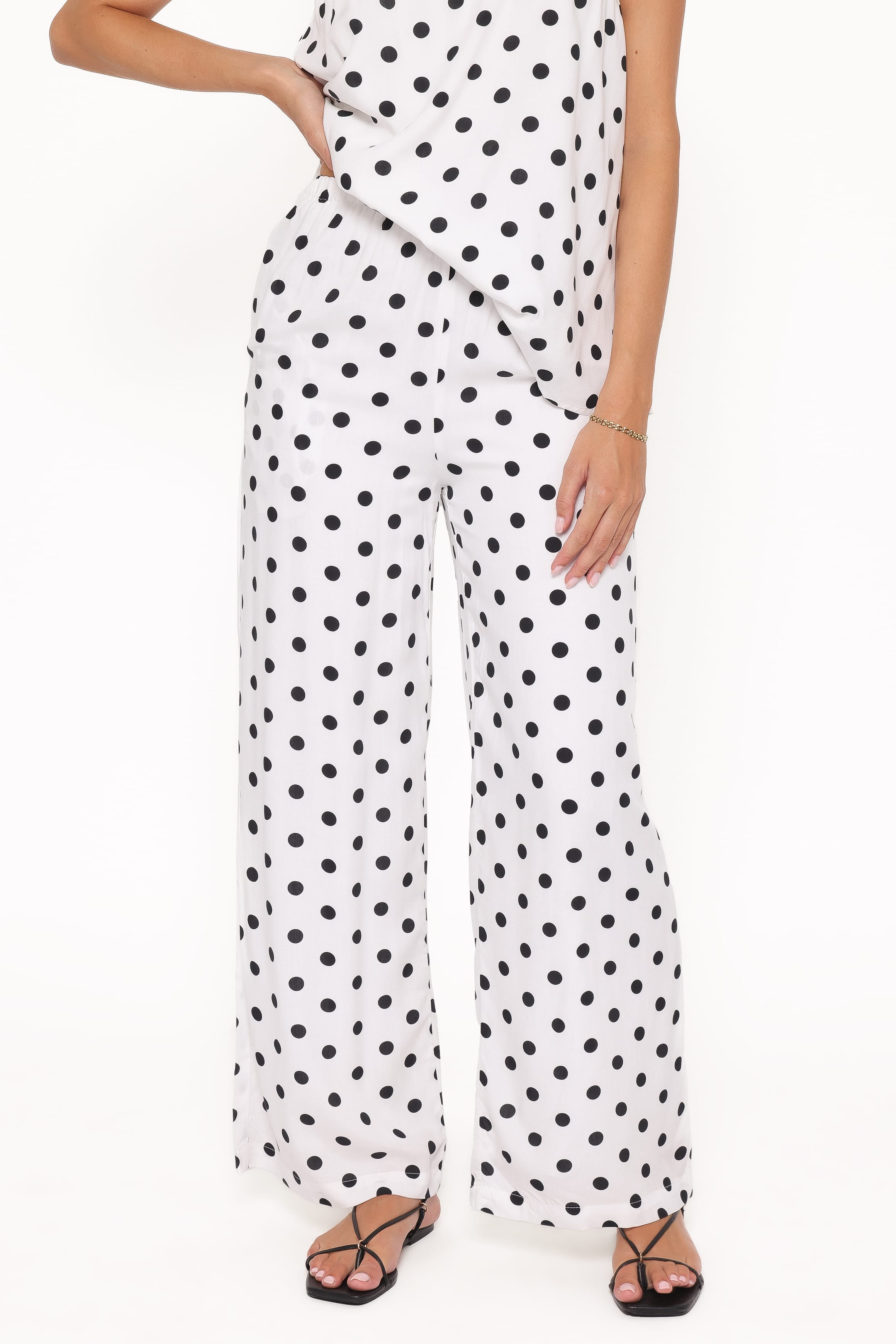 Kristy Pant Set - White/Black Polka Dot