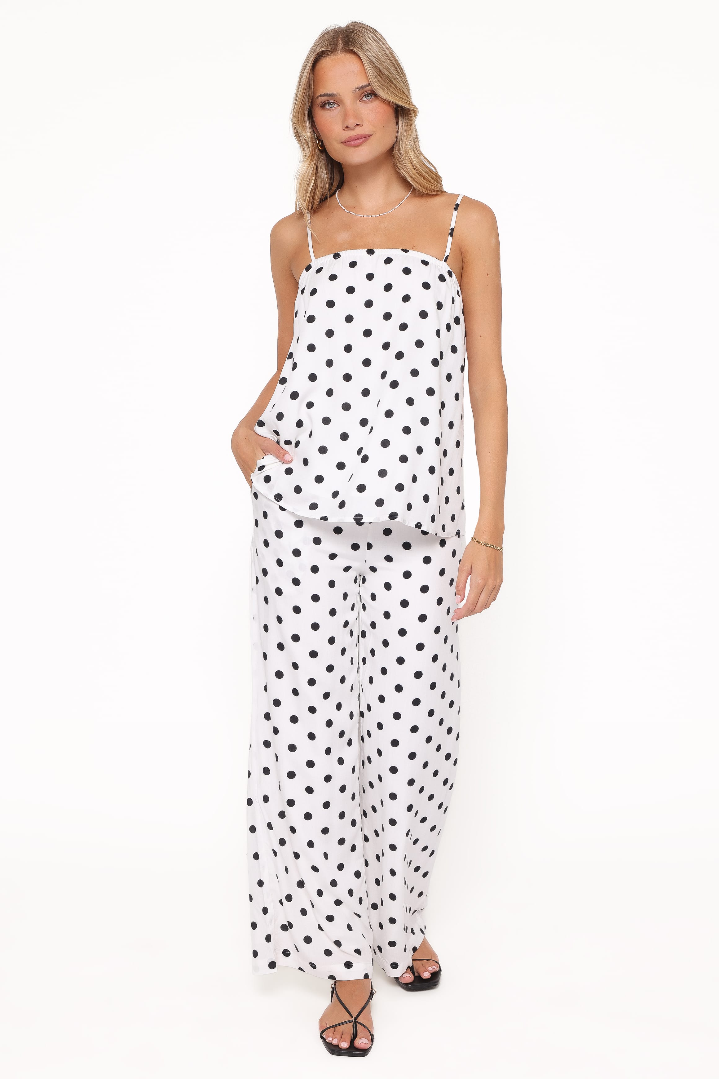 Kristy Pant Set - White/Black Polka Dot