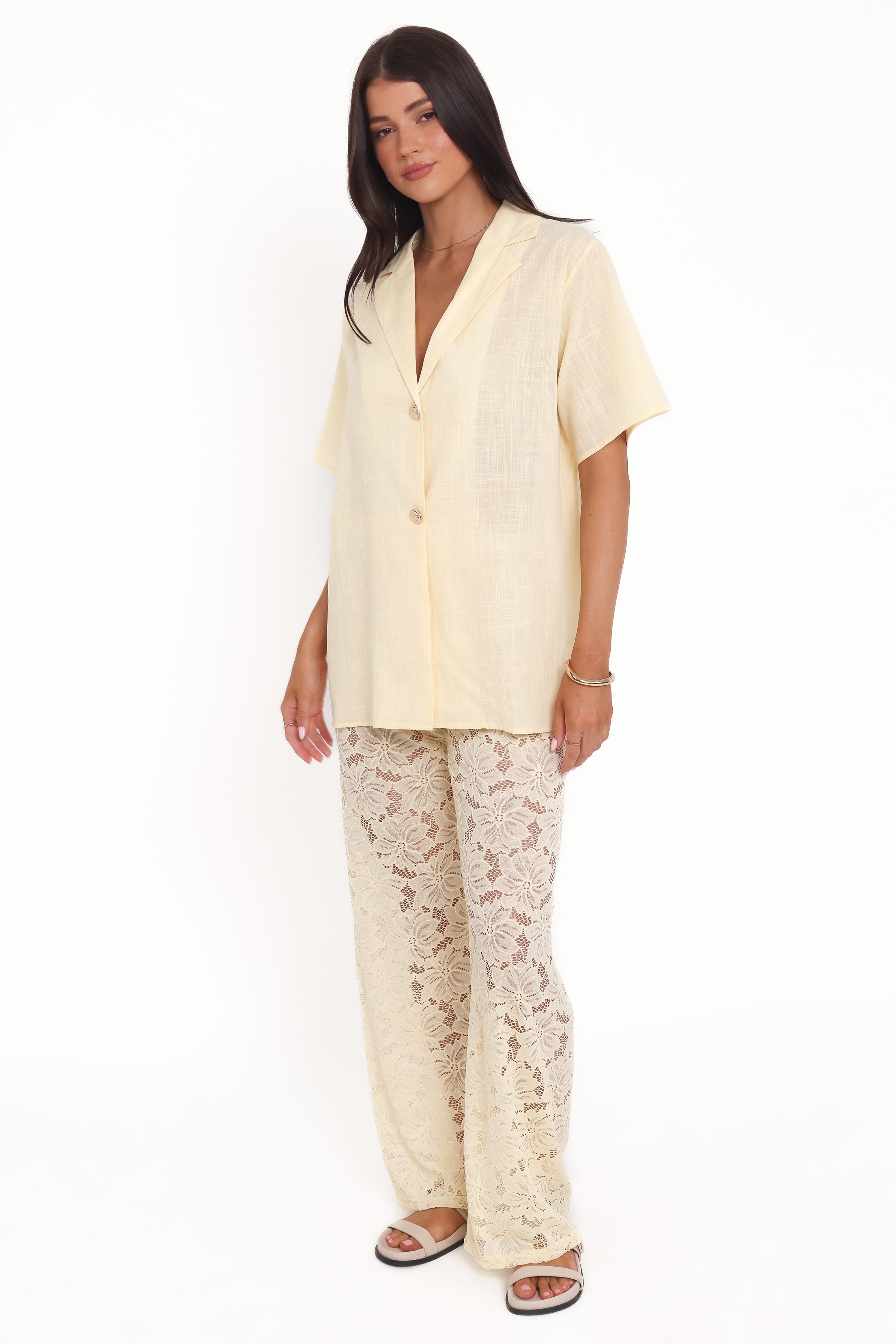 Mindy Lace Pant Set - Yellow
