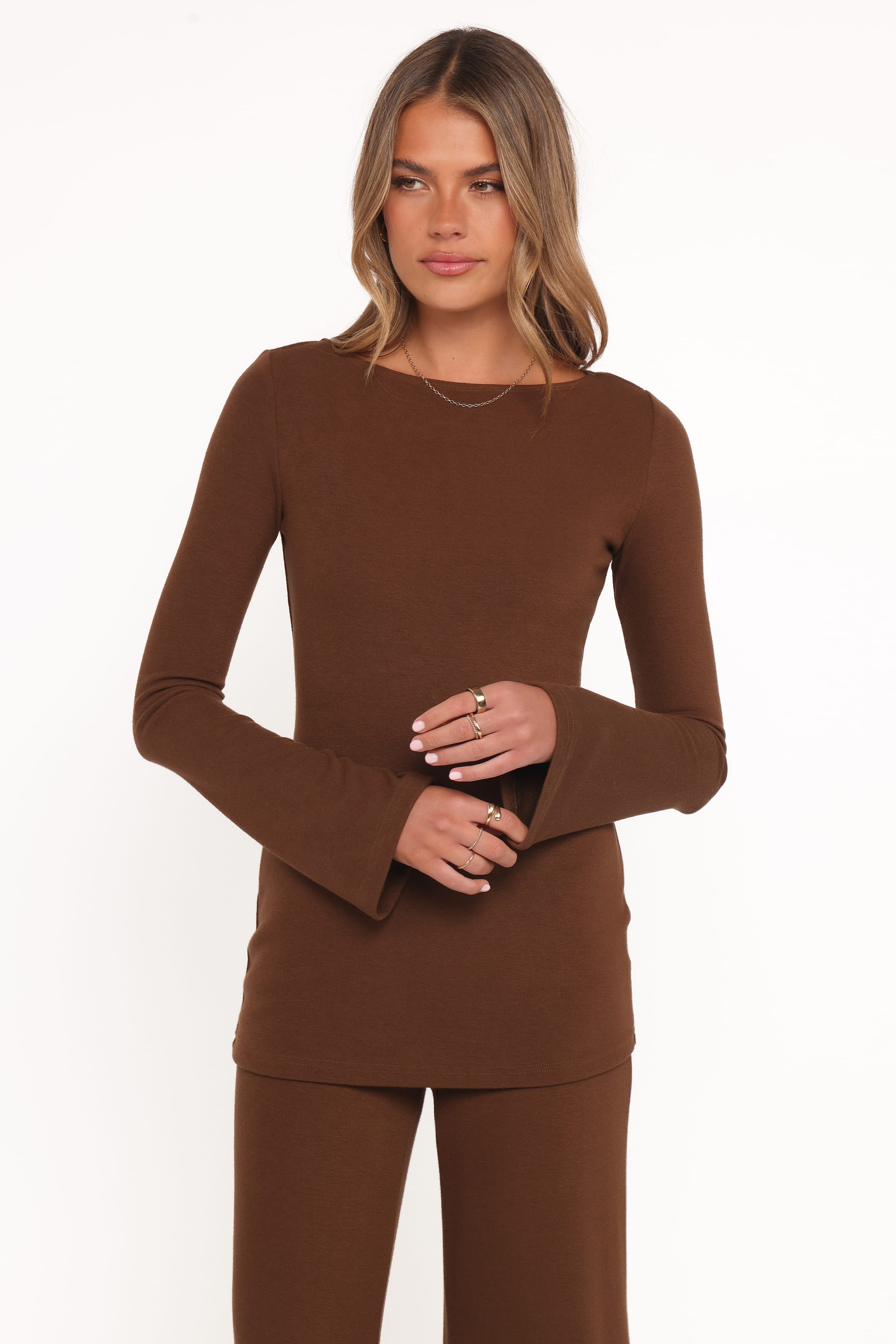 Selly Knitted Pant Set - Brown