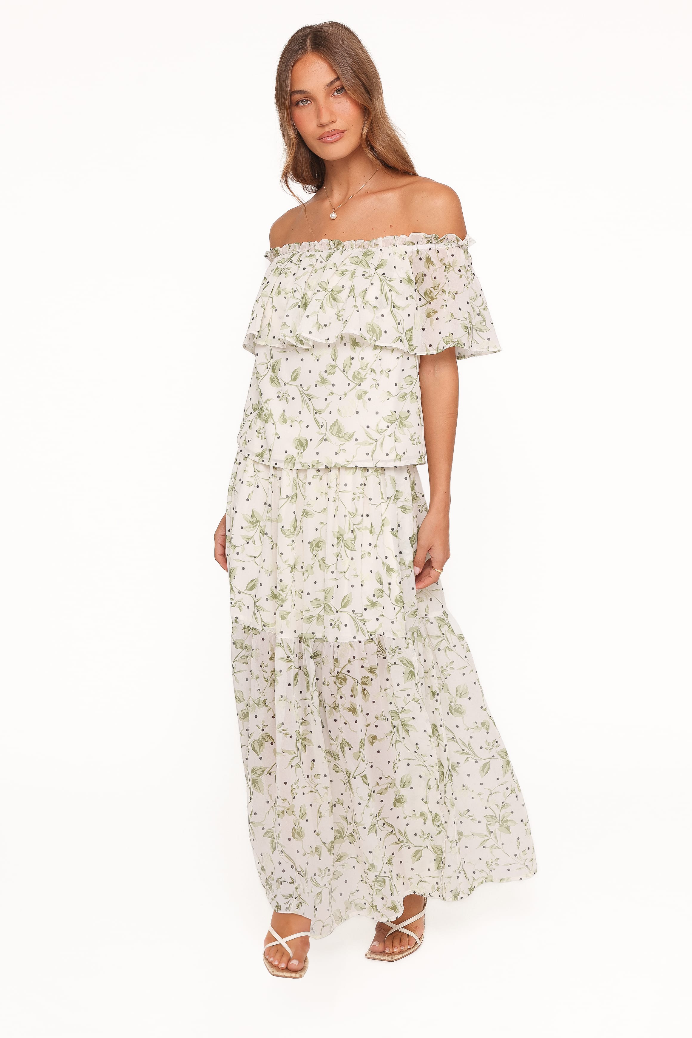 Vanessa Maxi Skirt Set - Green Leaf