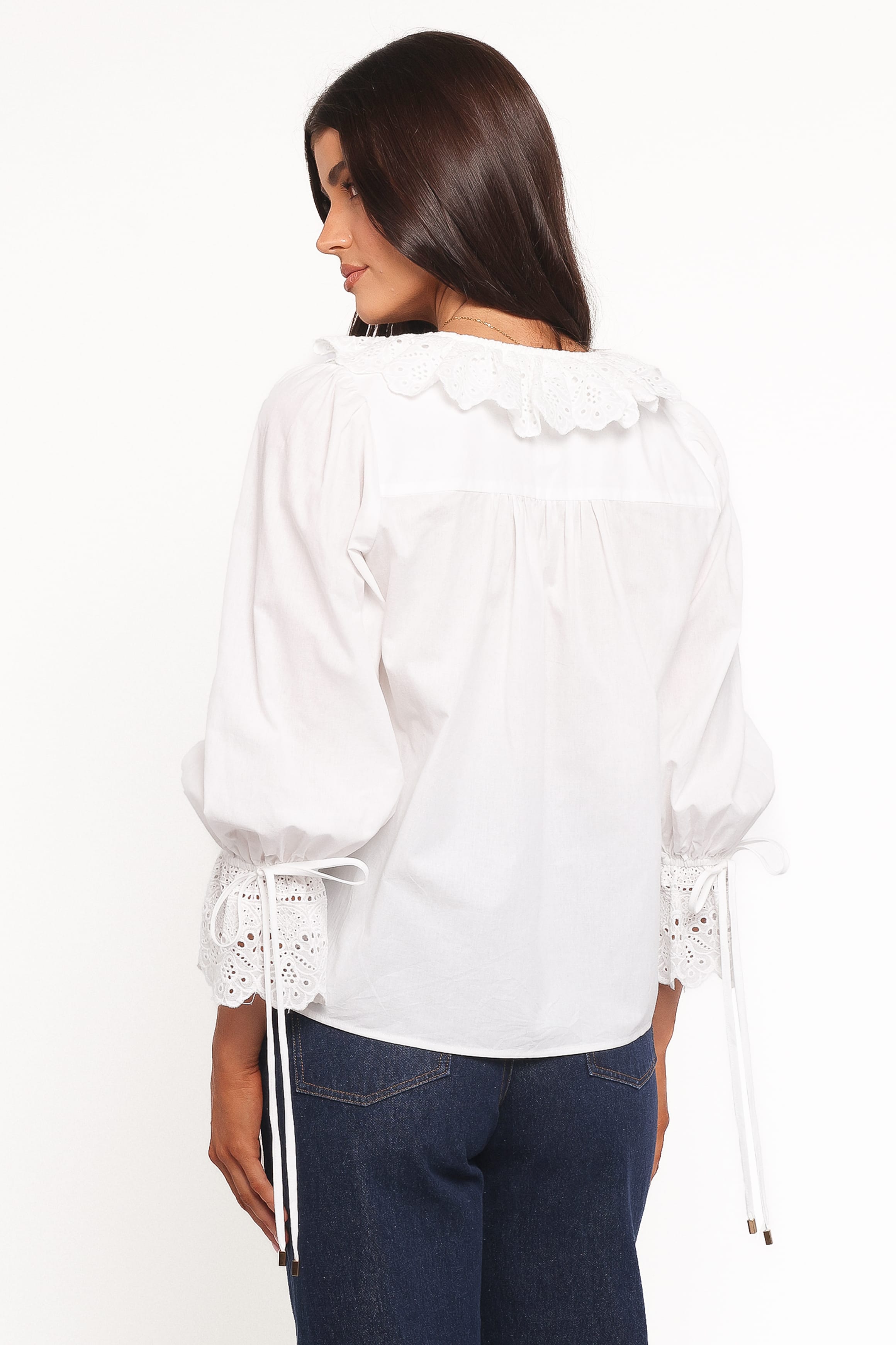 Aelwen Ruffle Blouse - White Embroidery
