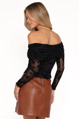 Aerin Off Shoulder Mesh Top - Black