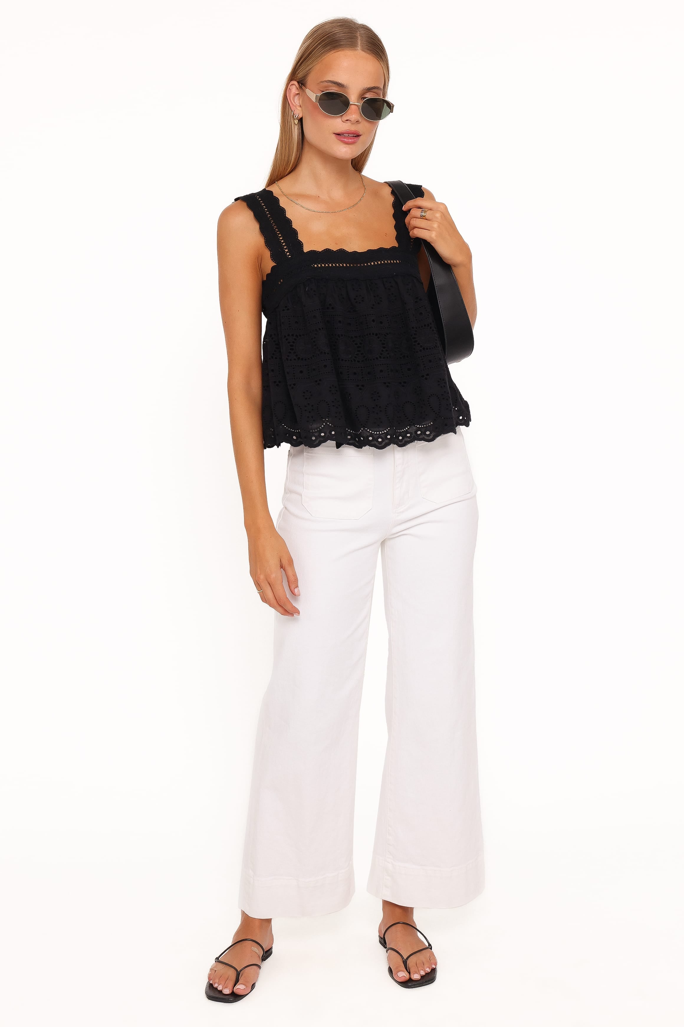 Aideen Eyelet Top - Black