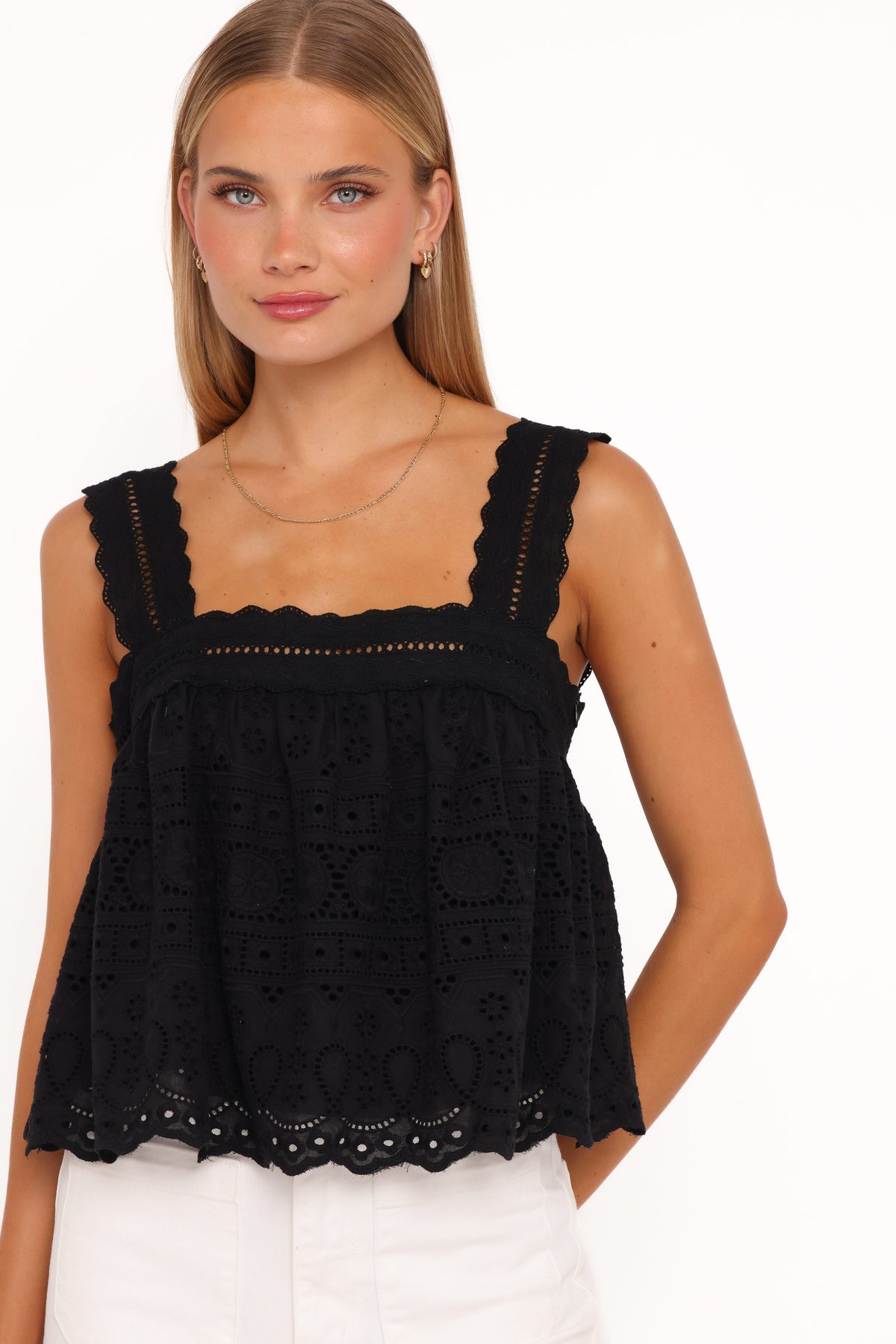 Aideen Eyelet Top - Black