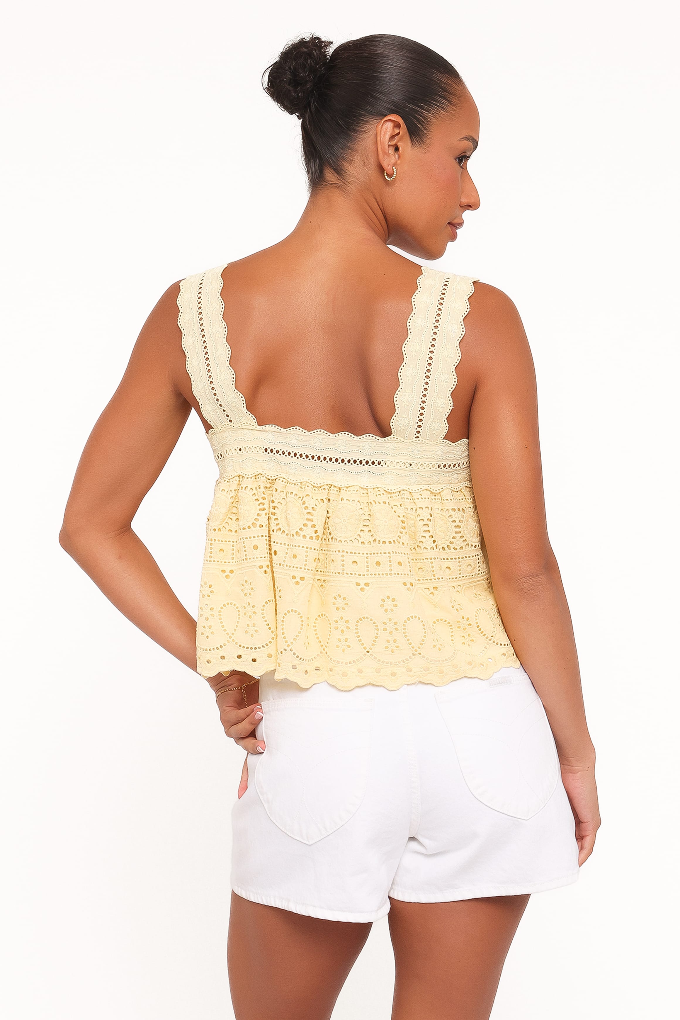 Aideen Eyelet Top - Pale Yellow