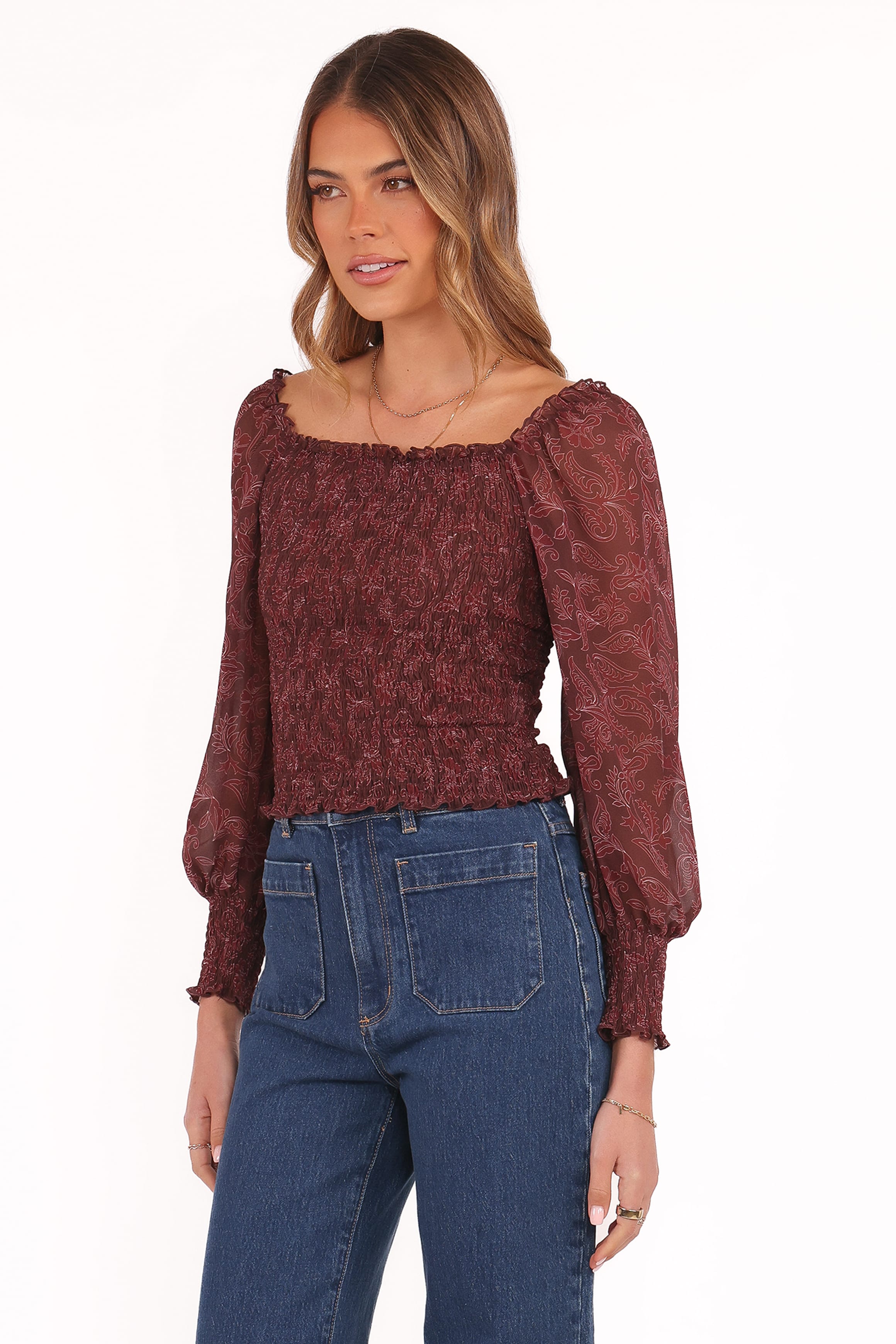 Alberta Top - Burgundy Paisley