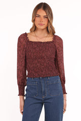 Alberta Top - Burgundy Paisley