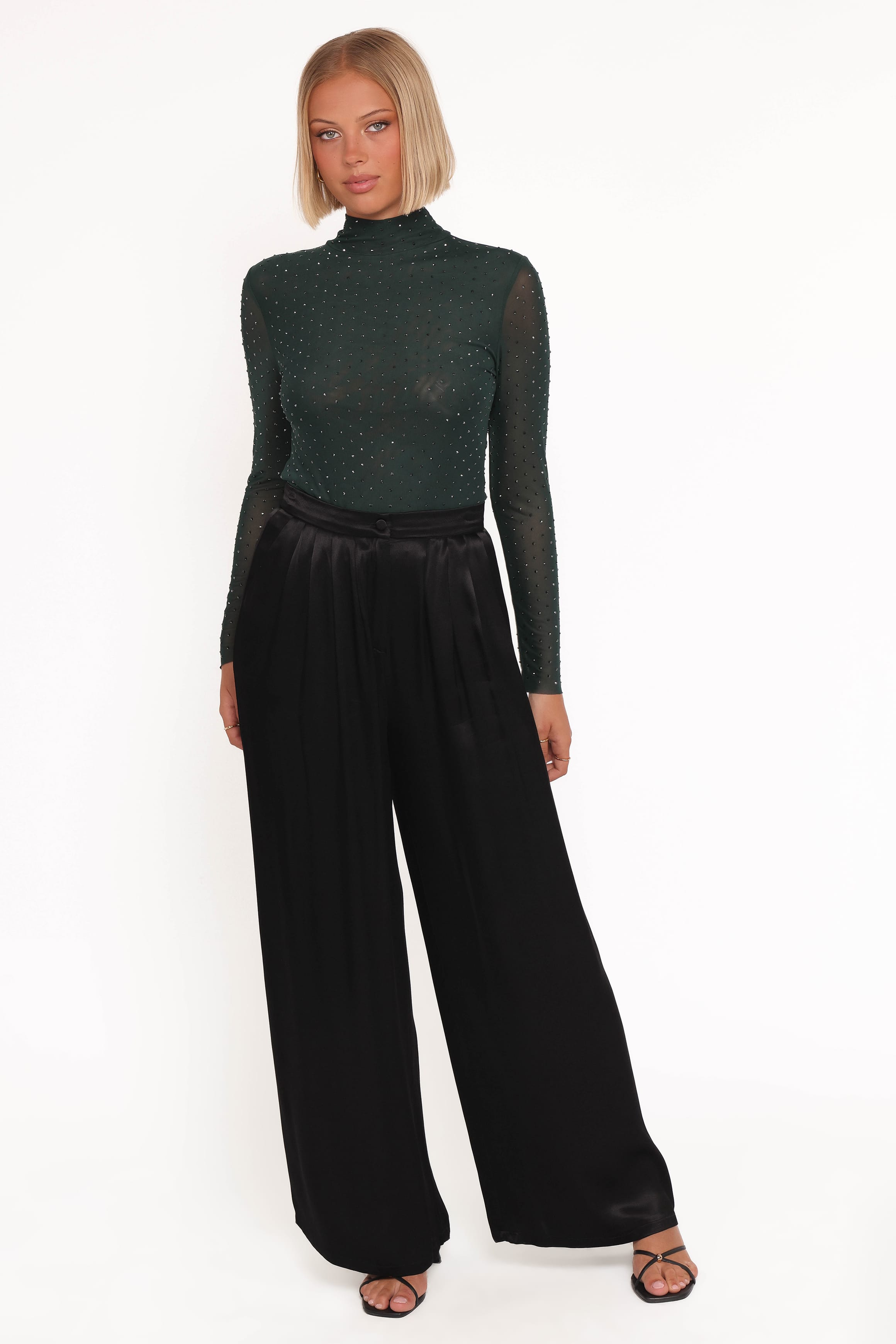 Alejandra Embellished Mesh Top - Hunter Green