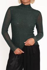 Alejandra Embellished Mesh Top - Hunter Green