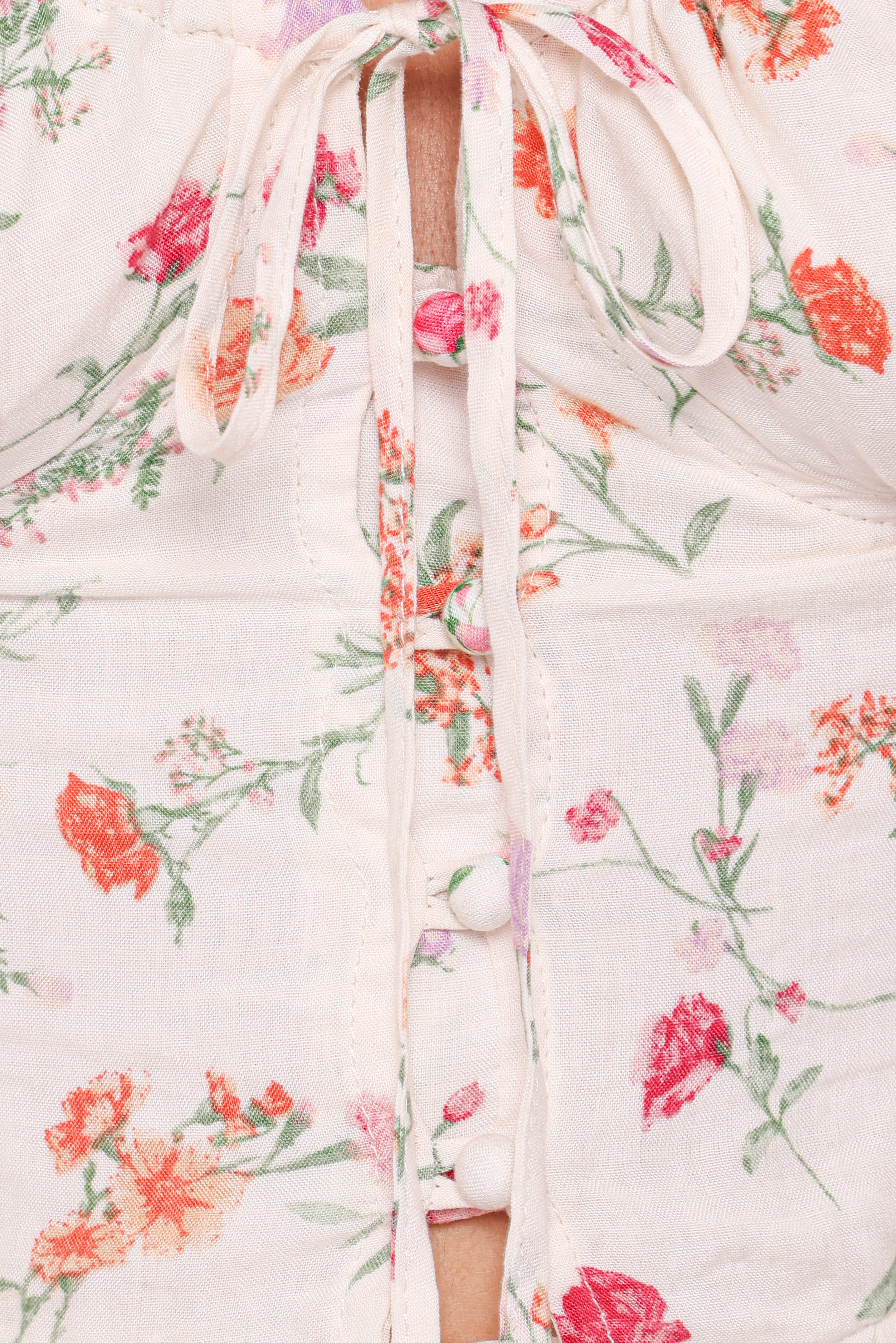 Antonia Lace Trim Top - White Poppy Rose