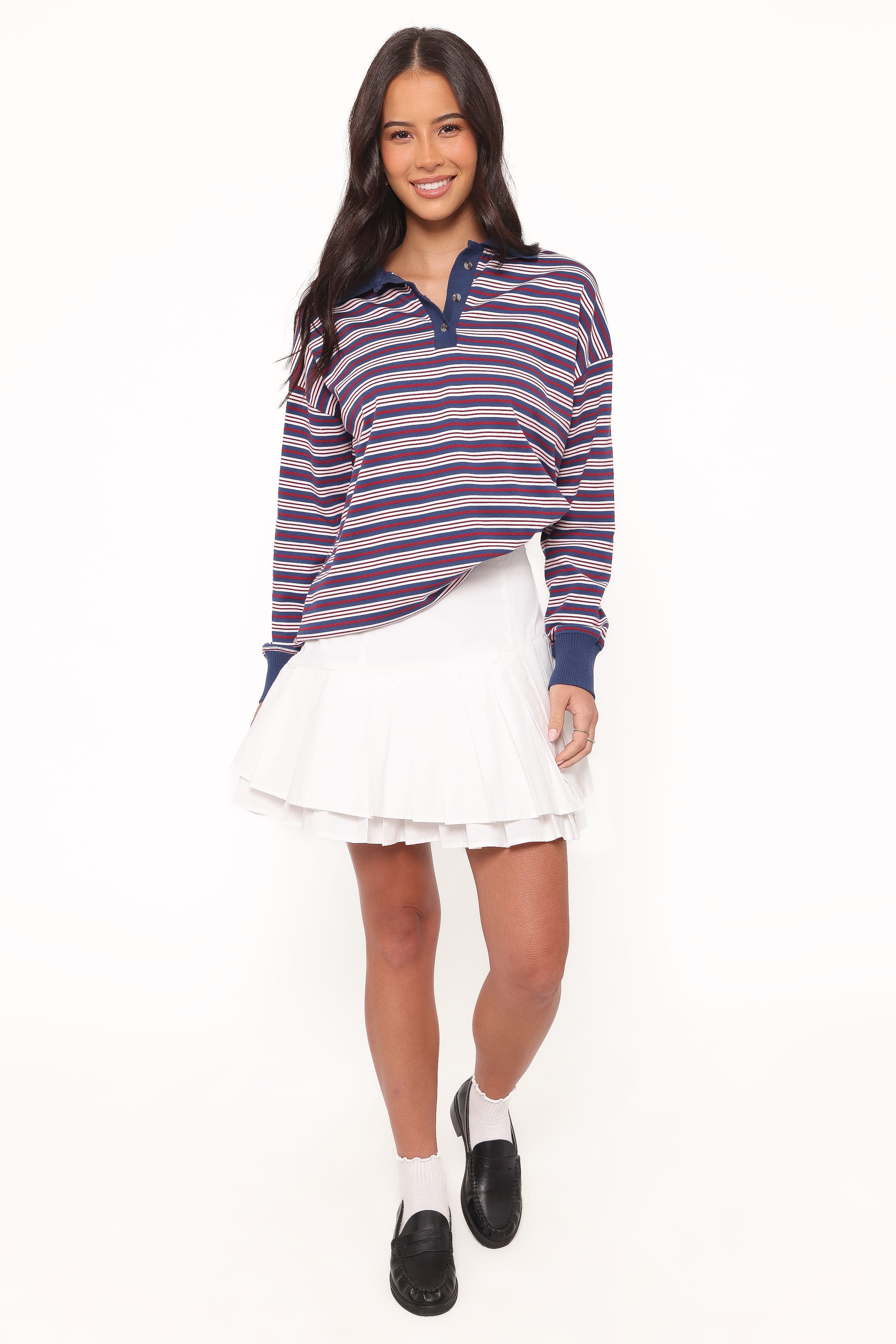 Beau Long Sleeve Jersey Top - Navy Stripe