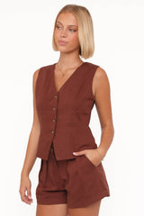 Bell Linen Vest - Brown