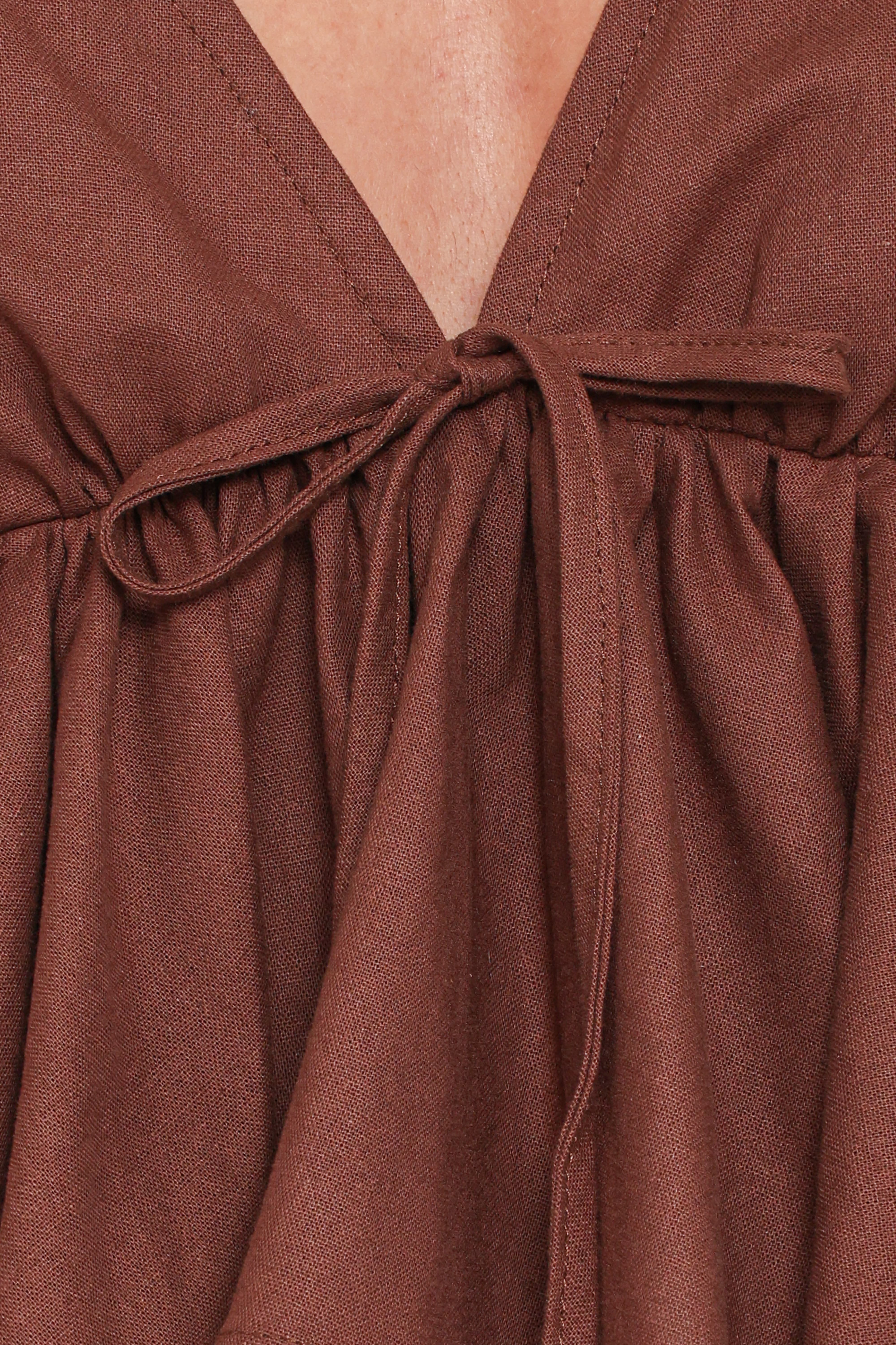 Brienne Tie Front Top - Chocolate
