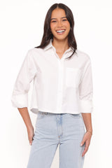 Bronagh Cropped Button Up Shirt - White