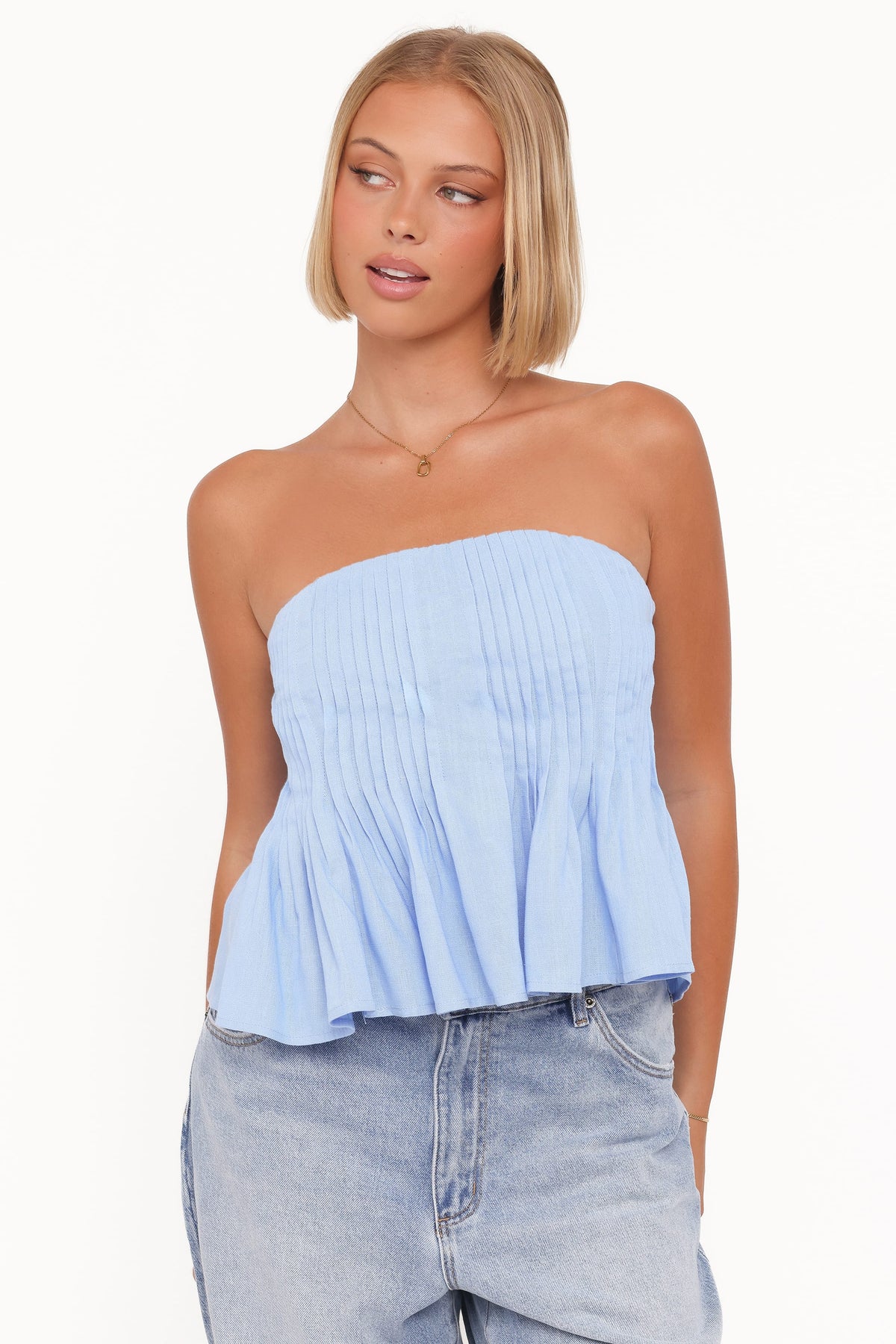 Cagnes Strapless Peplum Top - Blue