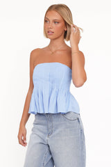 Cagnes Strapless Peplum Top - Blue