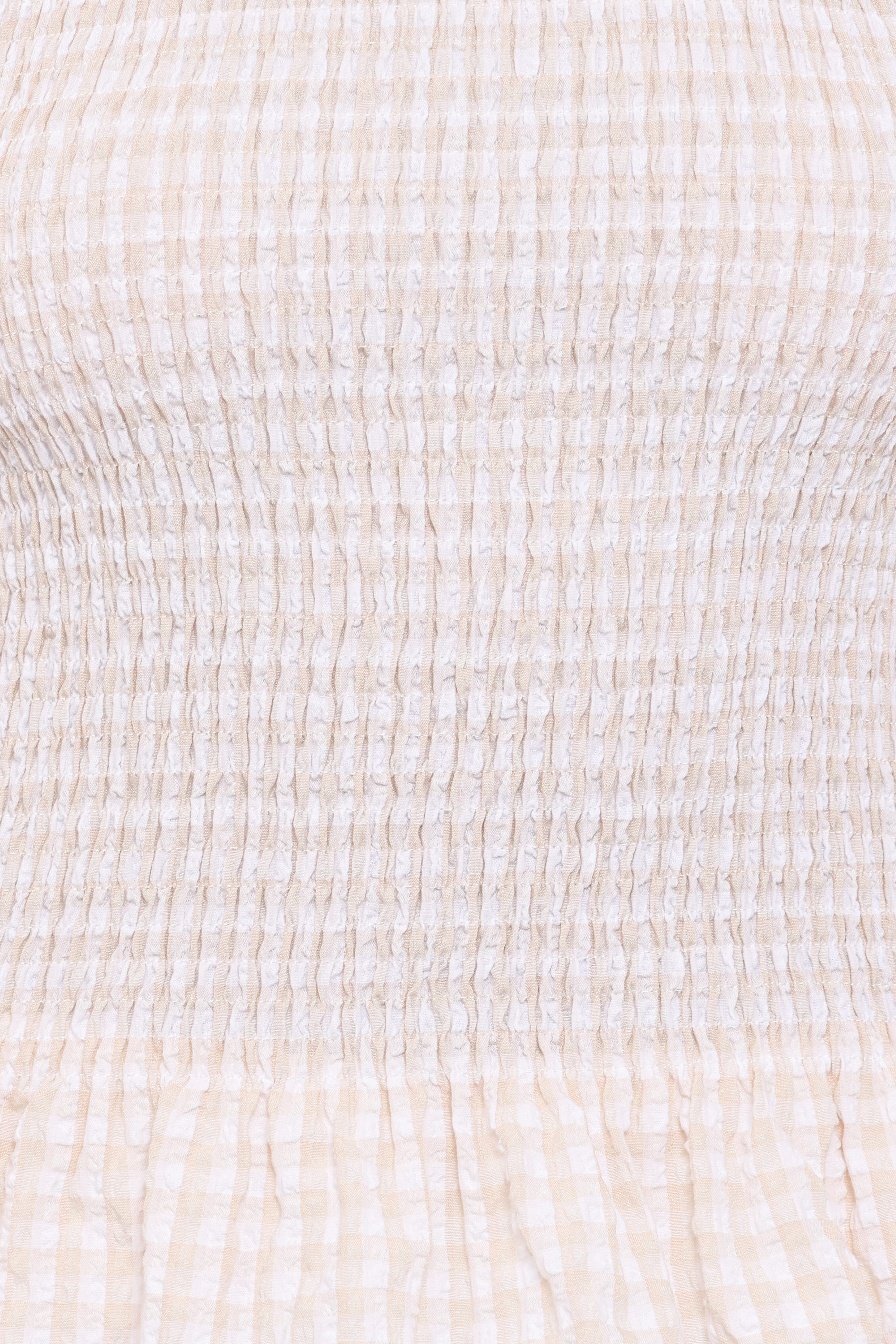 Callista Shirred Waist Top - Beige Gingham