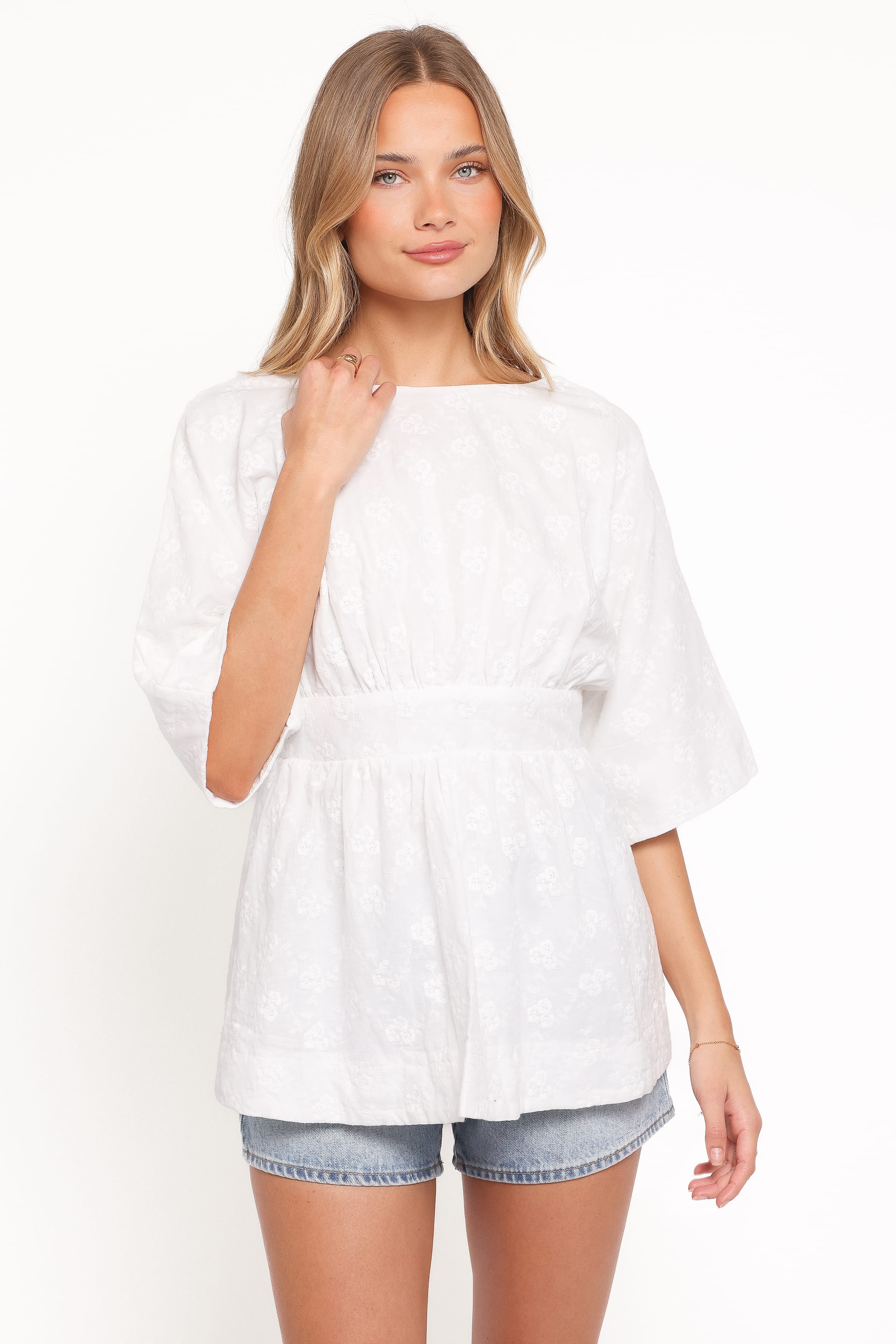 Camila Open Back Top - White Embroidery