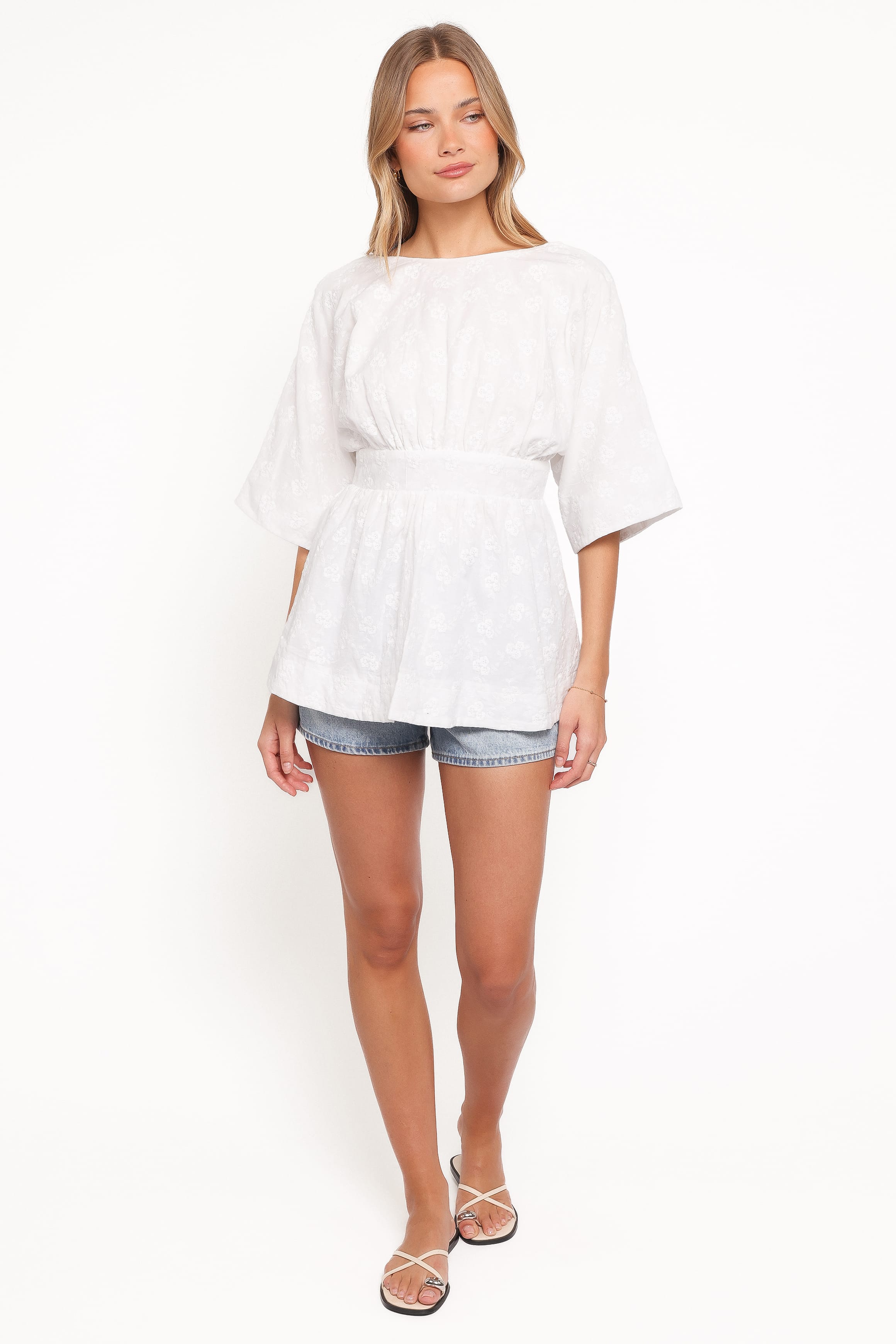 Camila Open Back Top - White Embroidery